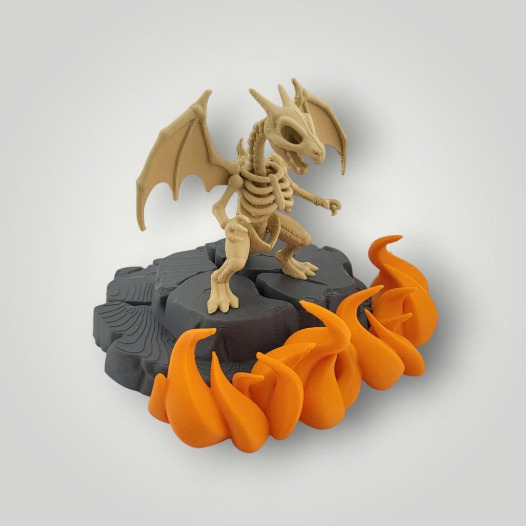 Skeleton Dragon Figurine – Fantasy Display | Fire & Lava Base | Tabletop / Shelf Decor