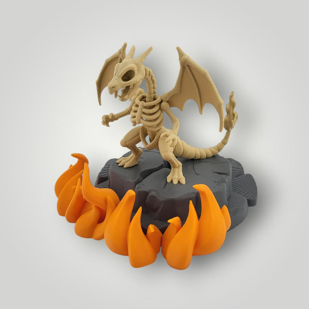 Skeleton Dragon Figurine – Fantasy Display | Fire & Lava Base | Tabletop / Shelf Decor
