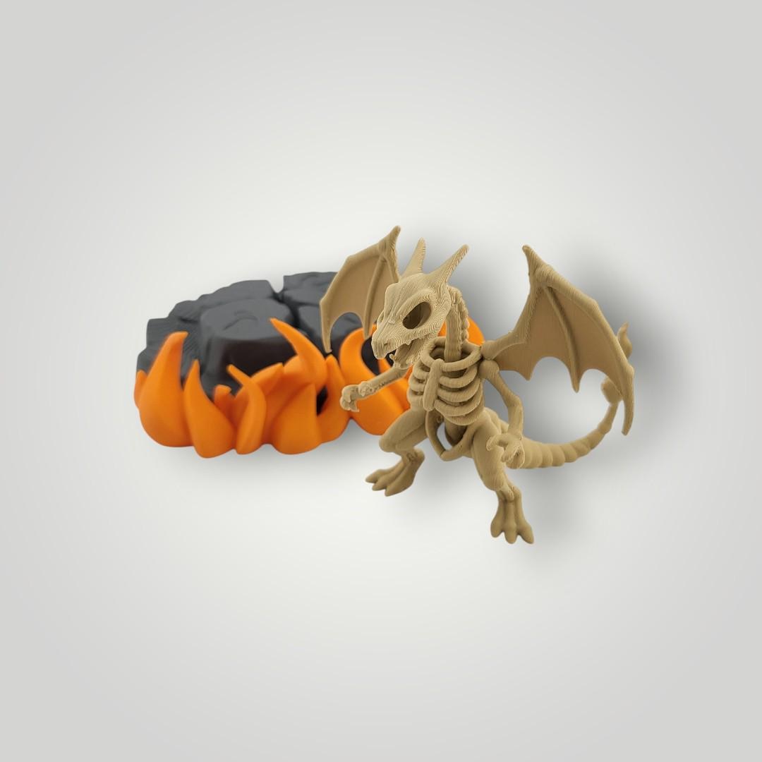 Skeleton Dragon Figurine – Fantasy Display | Fire & Lava Base | Tabletop / Shelf Decor