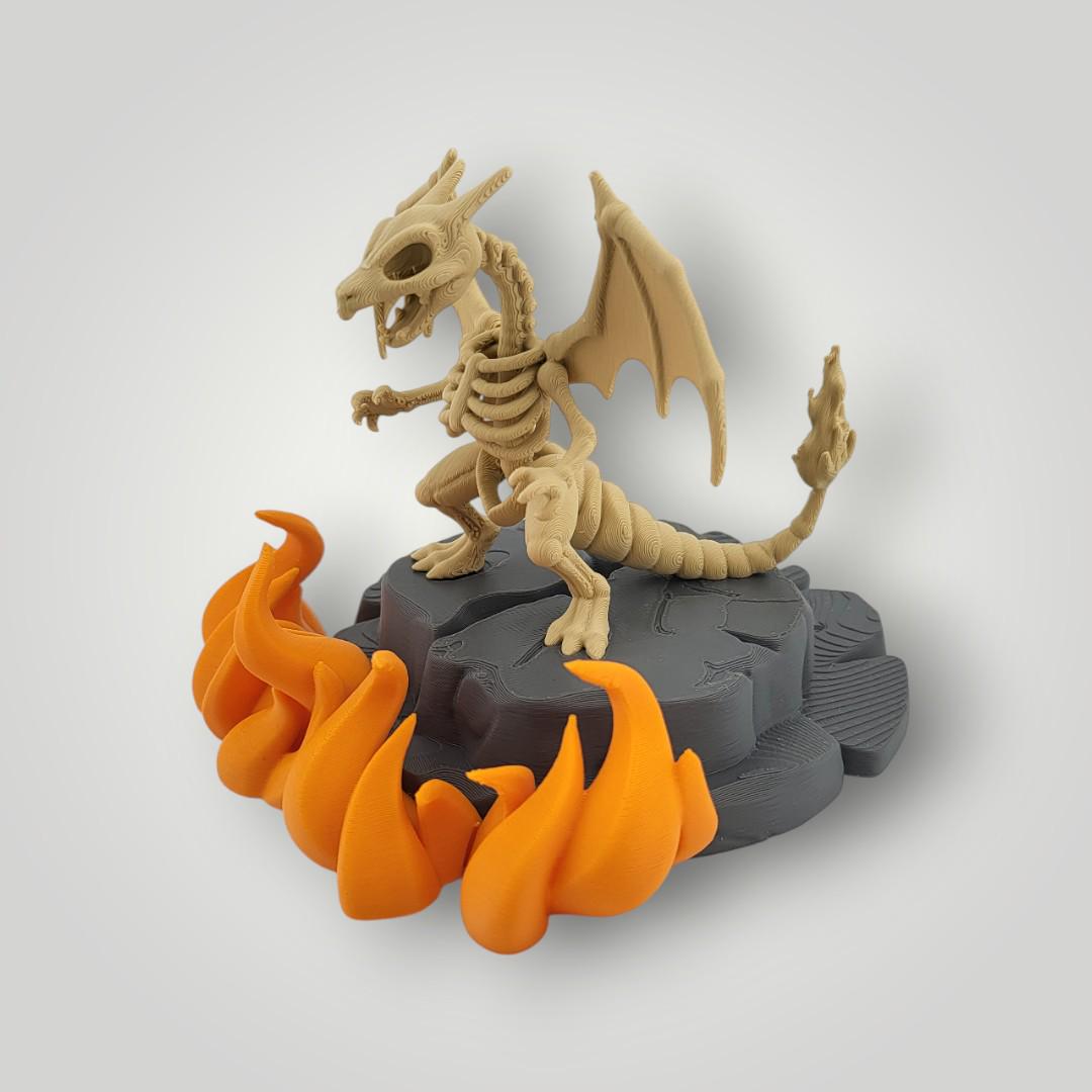 Skeleton Dragon Figurine – Fantasy Display | Fire & Lava Base | Tabletop / Shelf Decor
