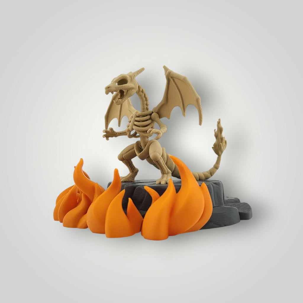Skeleton Dragon Figurine – Fantasy Display | Fire & Lava Base | Tabletop / Shelf Decor