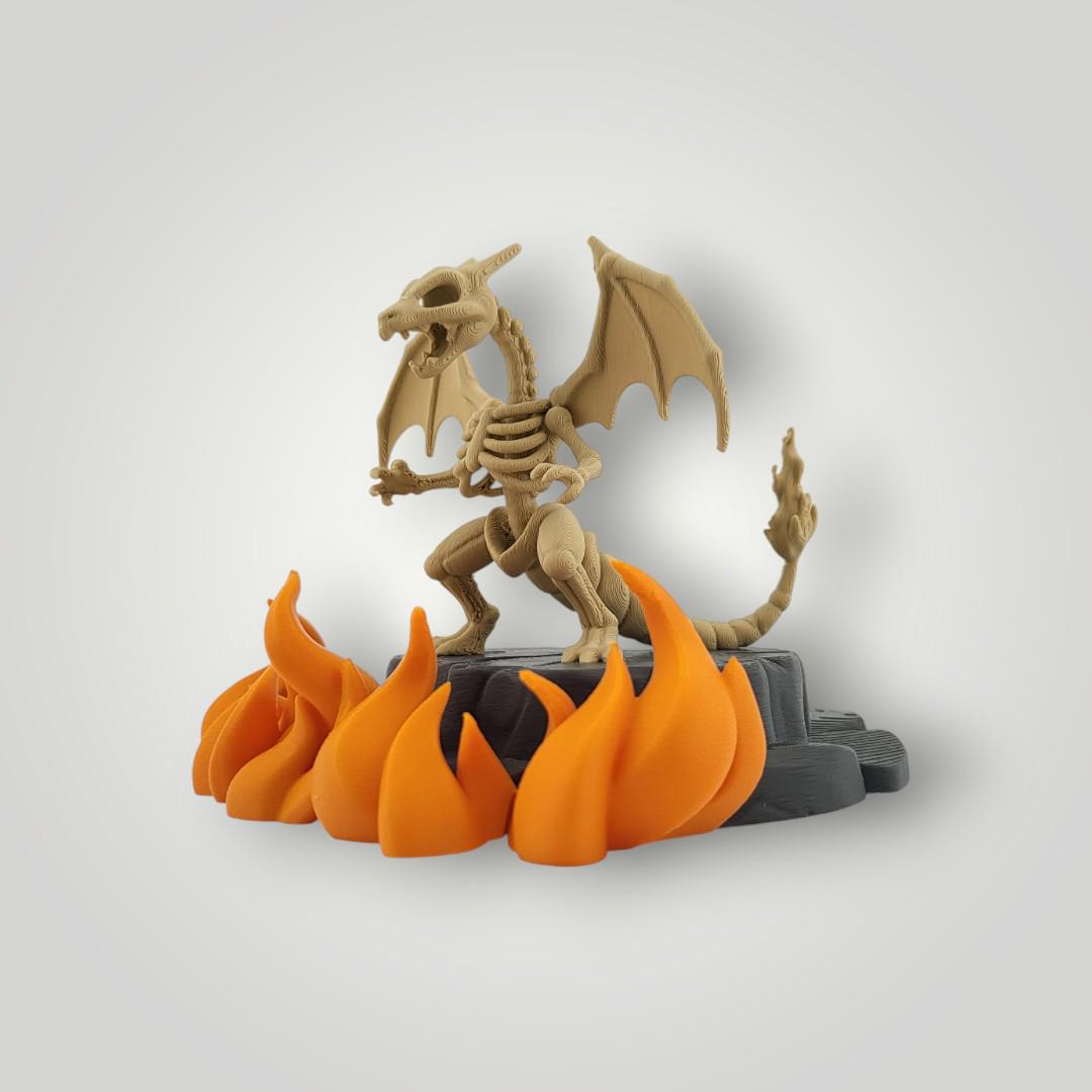 Skeleton Dragon Figurine – Fantasy Display | Fire & Lava Base | Tabletop / Shelf Decor