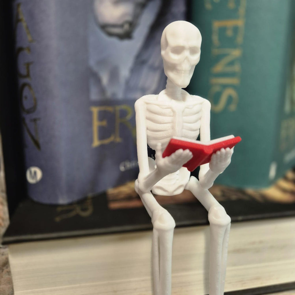 Reading Skeleton Figurine | Gothic Bookshelf Decor | Spooky Halloween Gift | Book Lover Shelf Accent | Skeleton Ornament