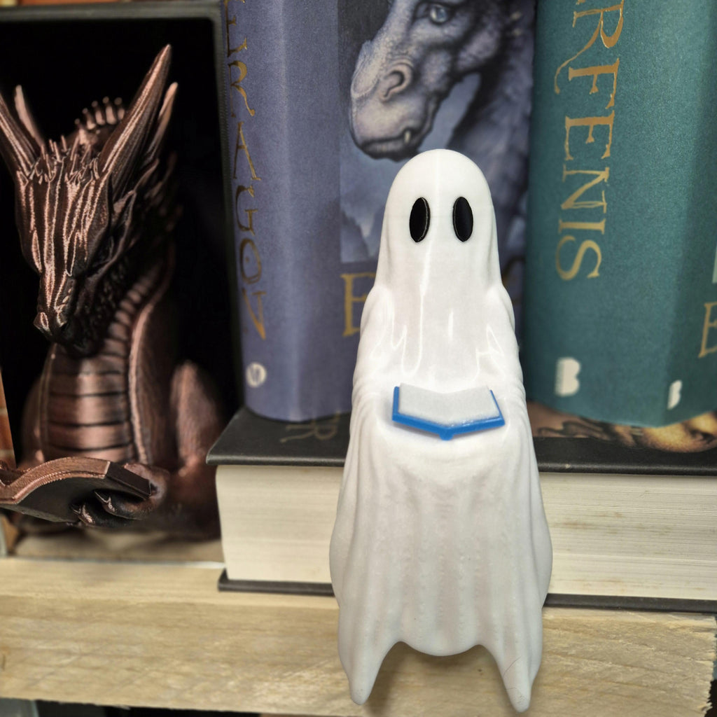 Reading Ghost Figurine | Fantasy Bookshelf Decor | Halloween Gift | Gothic Home Decoration | Cozy Reading Nook Accent | Book Lover Gift