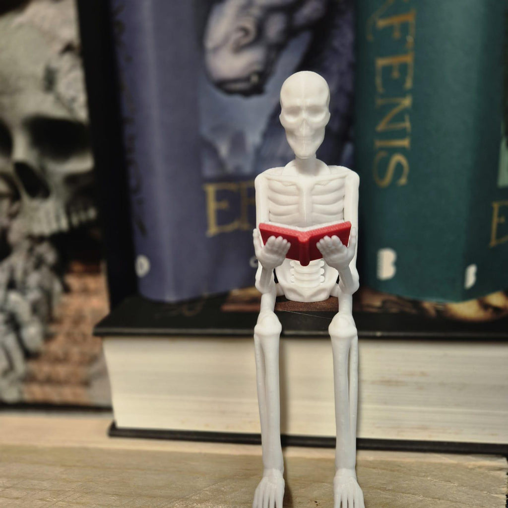 Reading Skeleton Figurine | Gothic Bookshelf Decor | Spooky Halloween Gift | Book Lover Shelf Accent | Skeleton Ornament