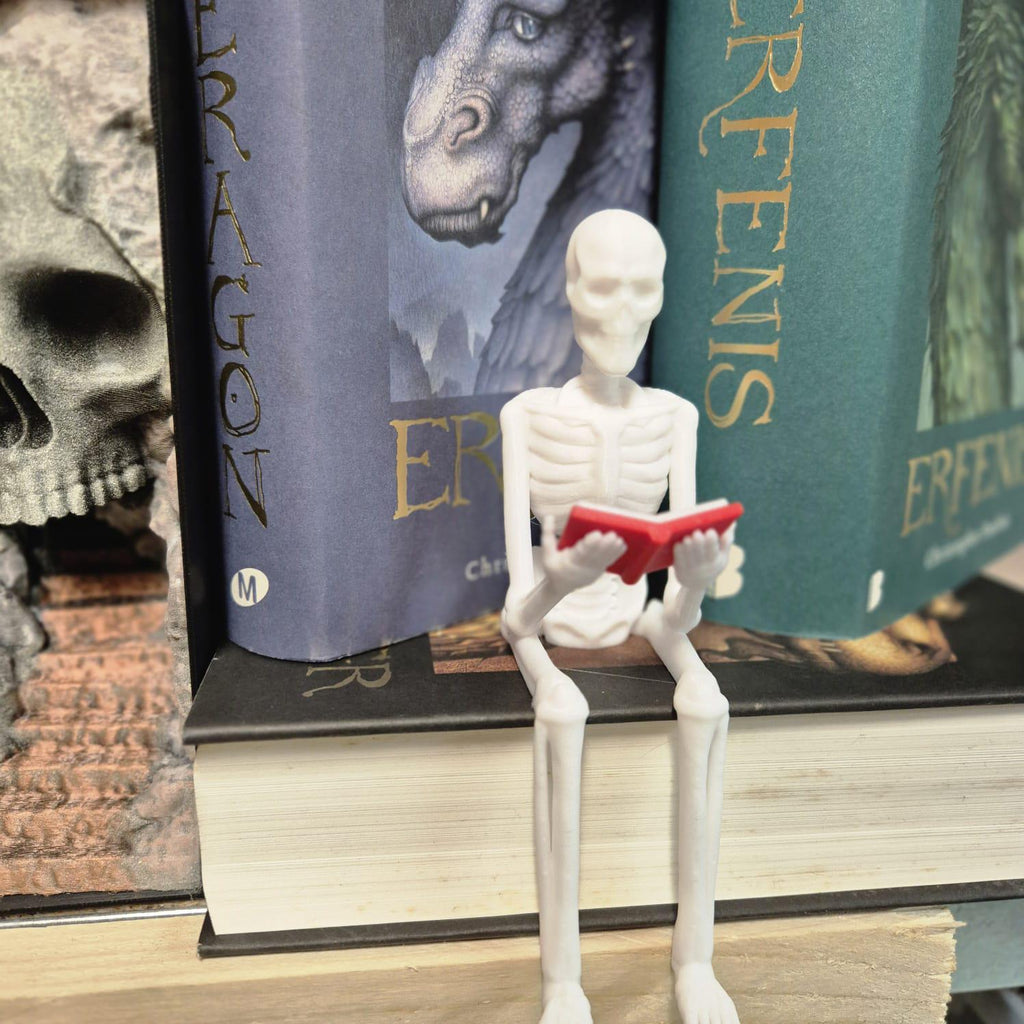 Reading Skeleton Figurine | Gothic Bookshelf Decor | Spooky Halloween Gift | Book Lover Shelf Accent | Skeleton Ornament