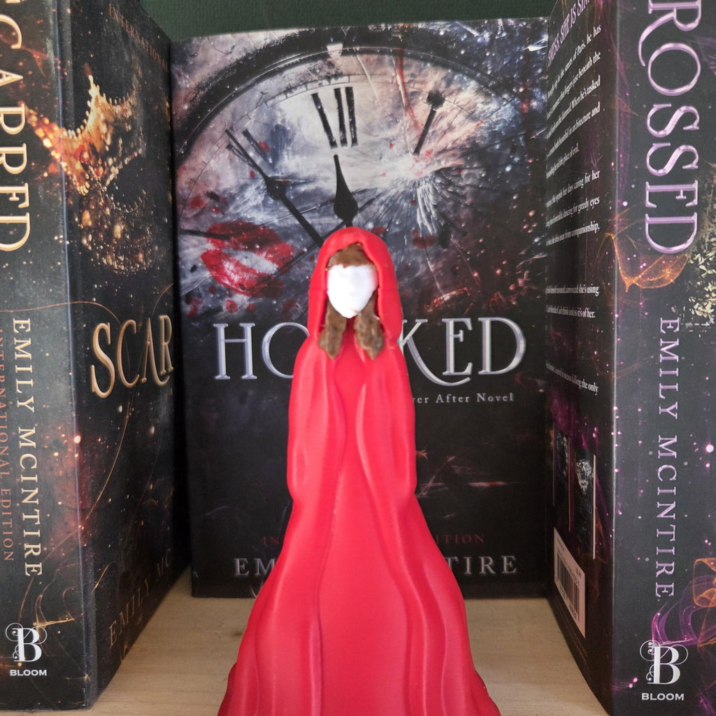 Red Hooded Figurine – Fairytale Bookshelf Decor – 3D Printed Little Red Riding Hood Inspired Statue – Fantasy Book Accessory