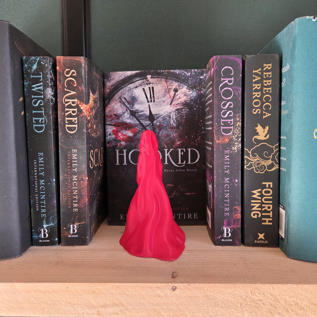 Red Hooded Figurine – Fairytale Bookshelf Decor – 3D Printed Little Red Riding Hood Inspired Statue – Fantasy Book Accessory