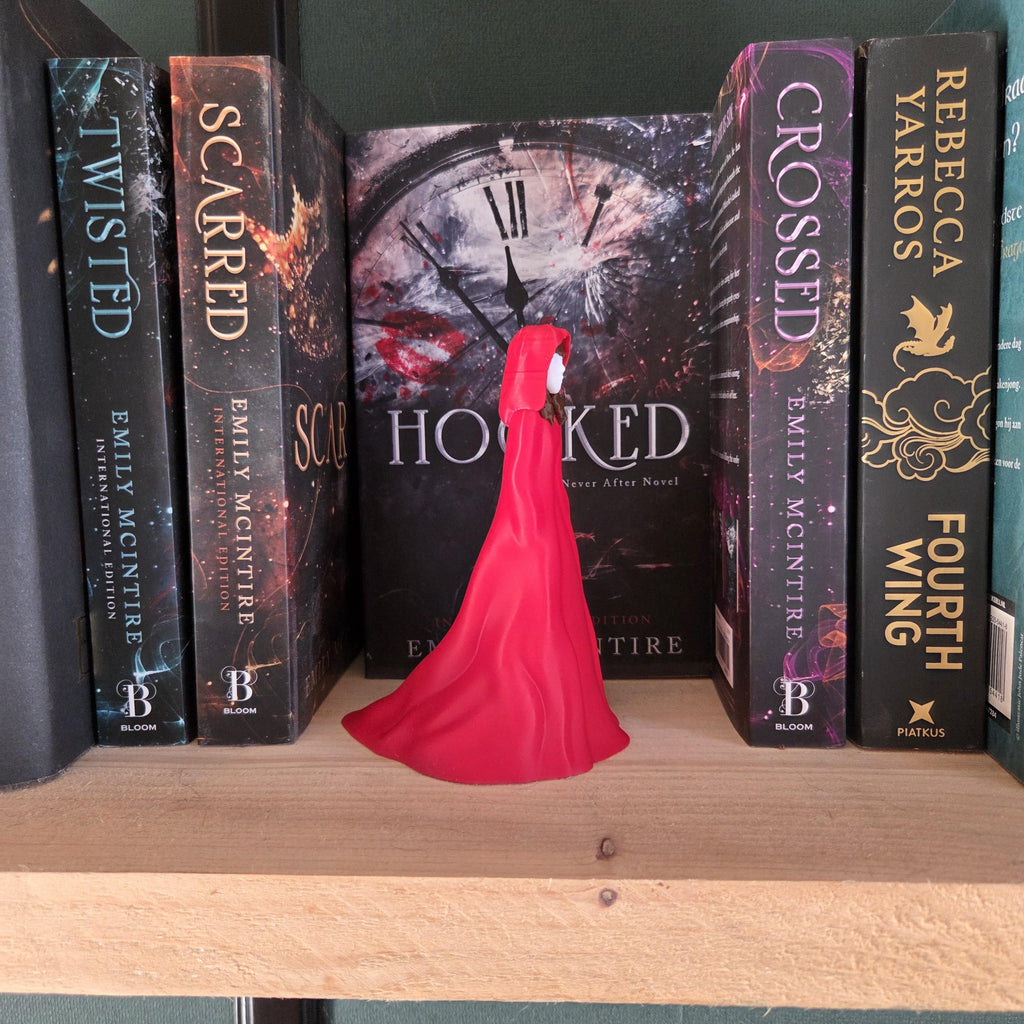 Red Hooded Figurine – Fairytale Bookshelf Decor – 3D Printed Little Red Riding Hood Inspired Statue – Fantasy Book Accessory