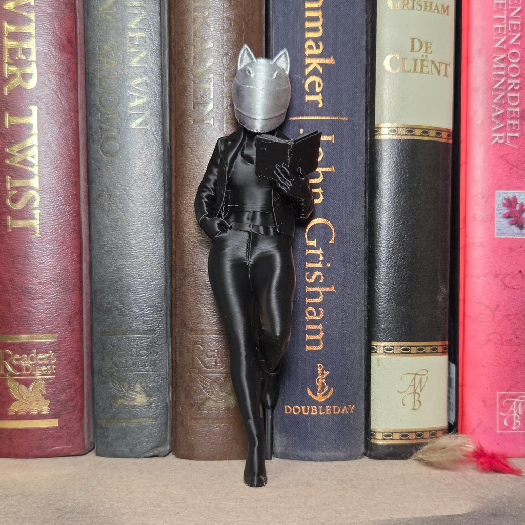 Mysterious Masked biker Reader Figurine – Dark Fantasy Miniature – Bookshelf Decor for Book Lovers – Gothic Home Decor