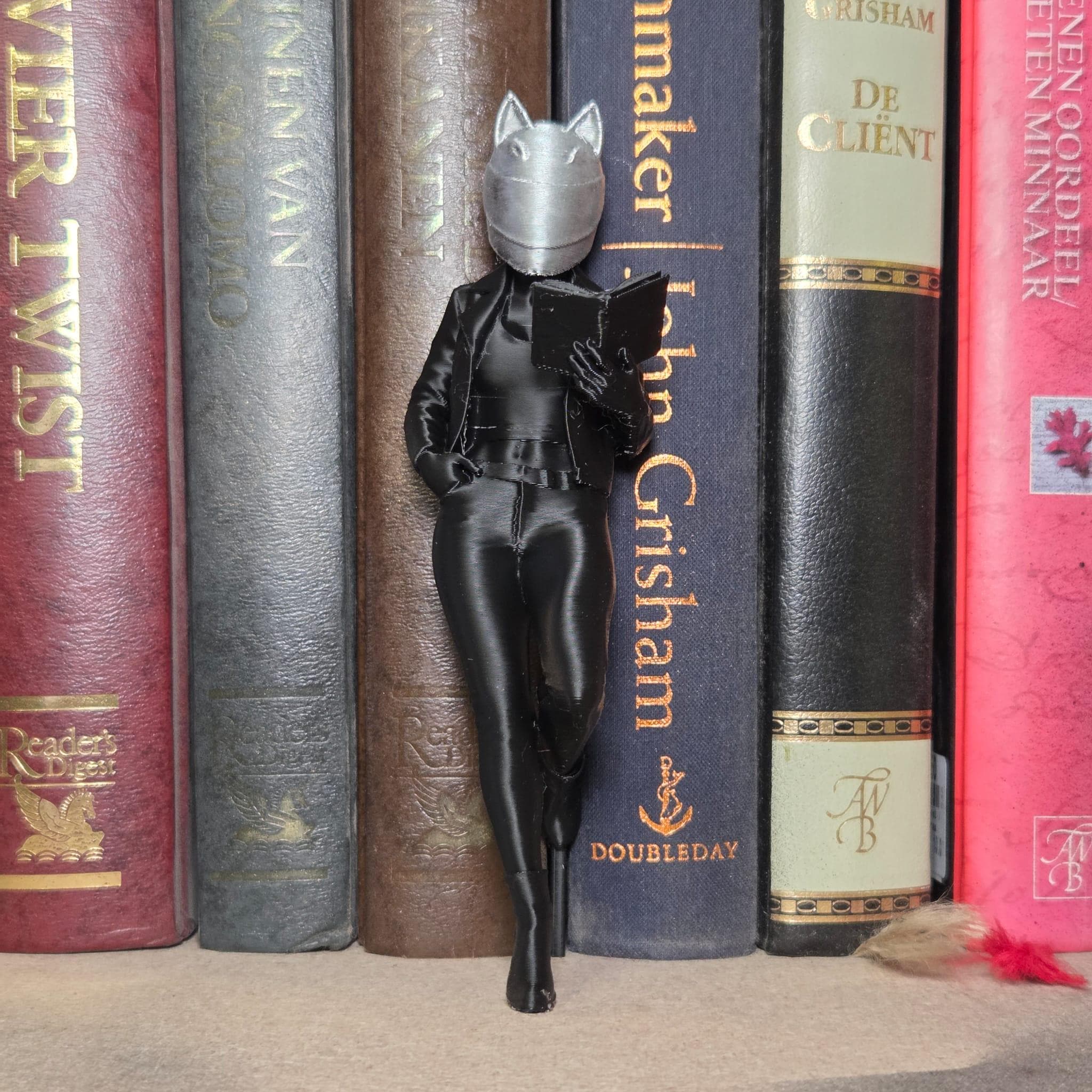 Mysterious Masked biker Reader Figurine – Dark Fantasy Miniature – Bookshelf Decor for Book Lovers – Gothic Home Decor