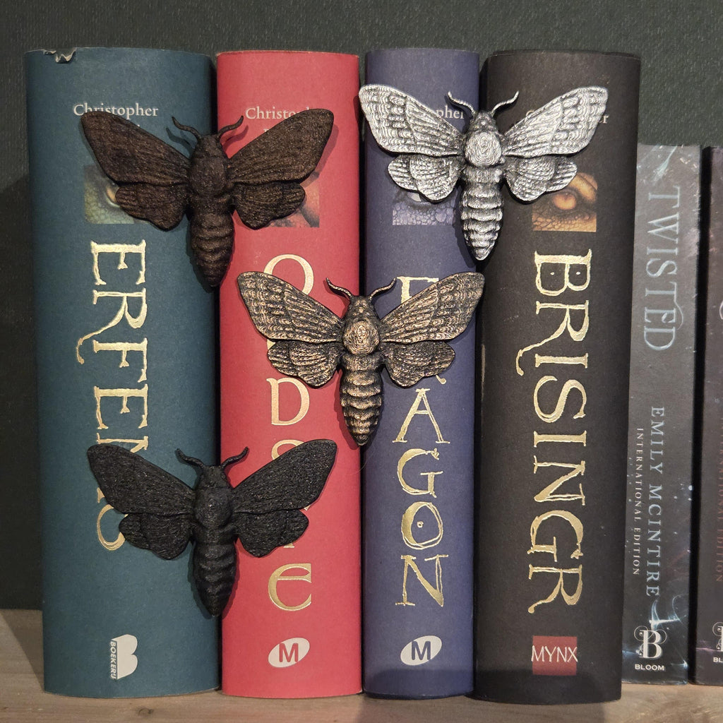 Bronze-Motte Dornenumklammerer – Fantasy-Begleiter, der sich um den Rücken deines Buches wickelt | Fantasy-Bücherregal-Wächter