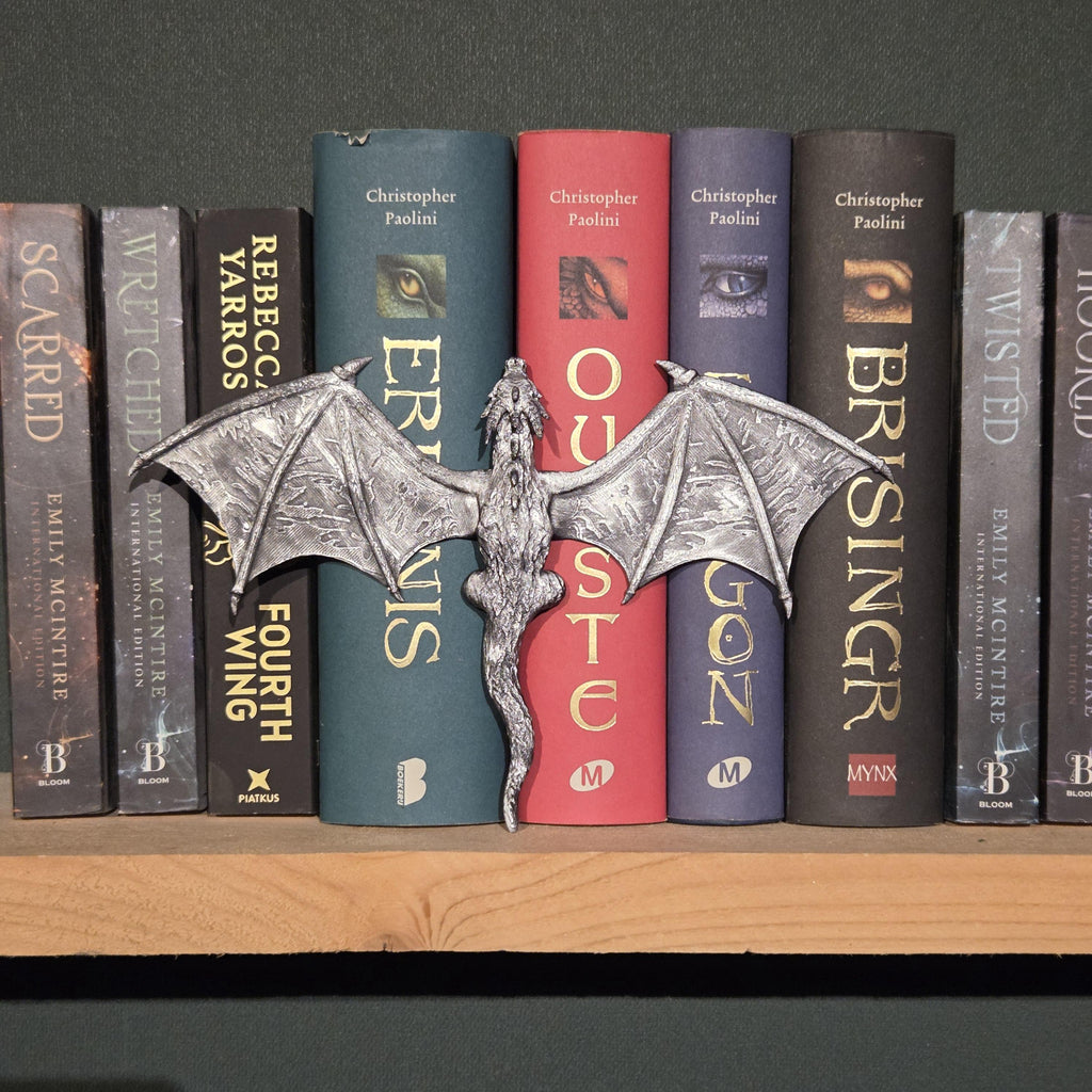 Schwarzer Drache Spinehugger – Fantasy-Begleiter, der sich um den Rücken Ihres Buches schmiegt | Fantasy-Bücherregal-Wächter