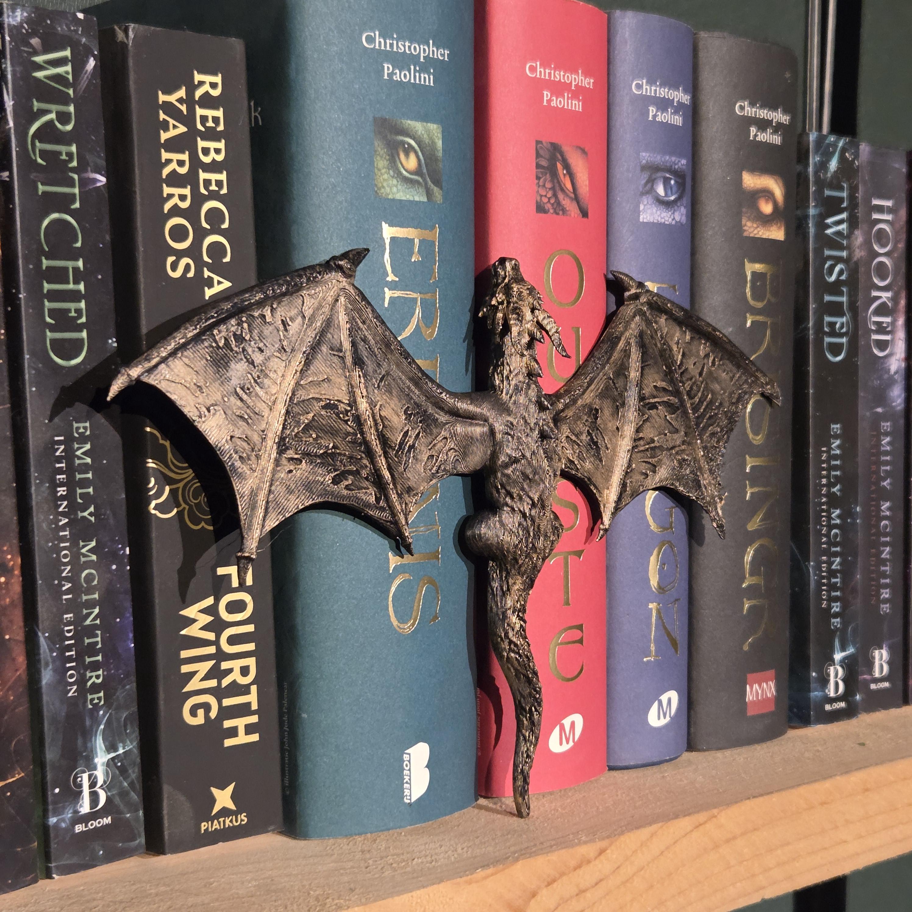 Bronzener Drache „Spinehugger“ – Fantasy-Begleiter, der sich um den Rücken Ihres Buches schlingt | Fantasy-Bücherregalwächter