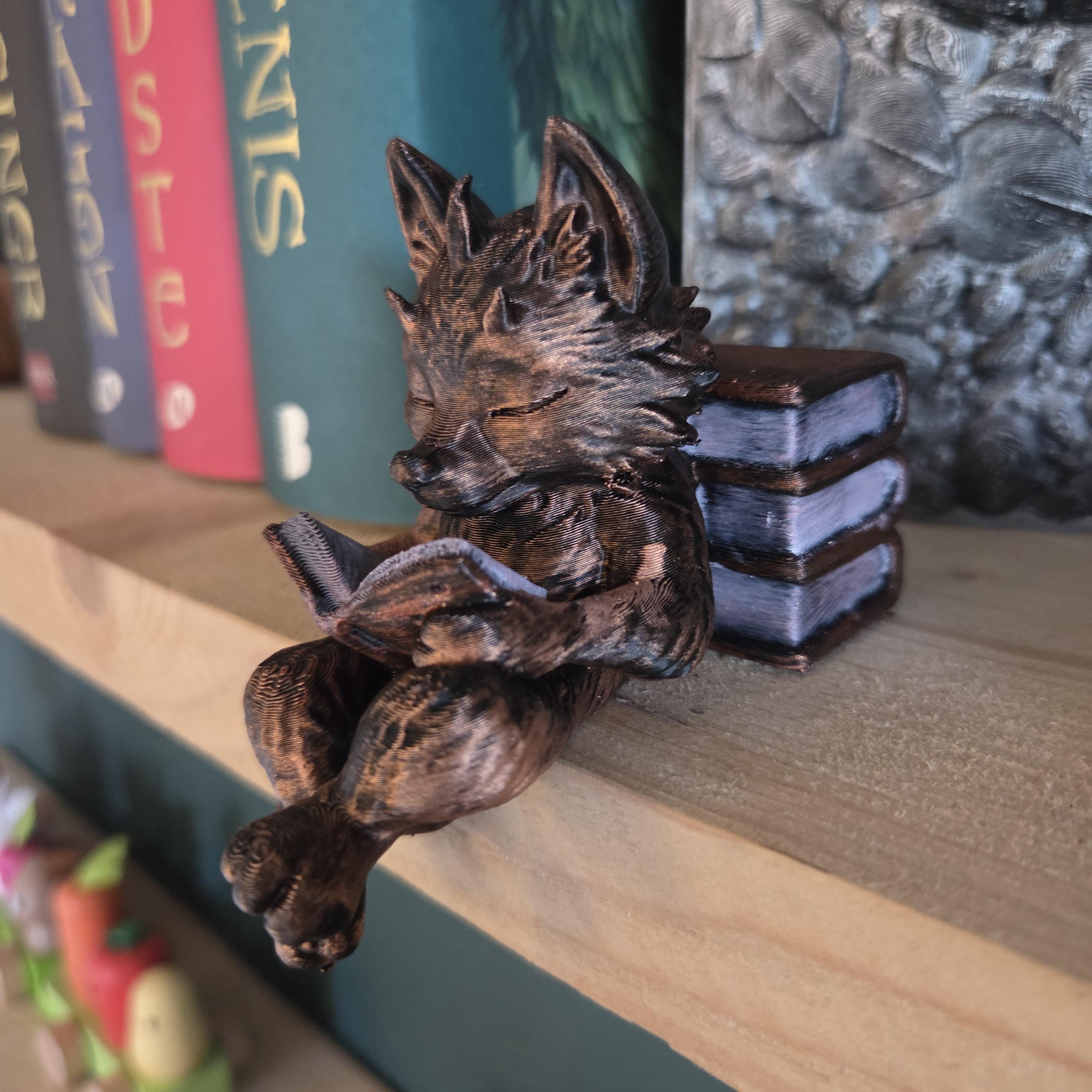 Hand-Painted Reading Wolf Figurine • Guardians of the Bookshelf • Book Nook Decor • Fantasy Shelf Sitter • Book Lover Gift • Wolf Statue