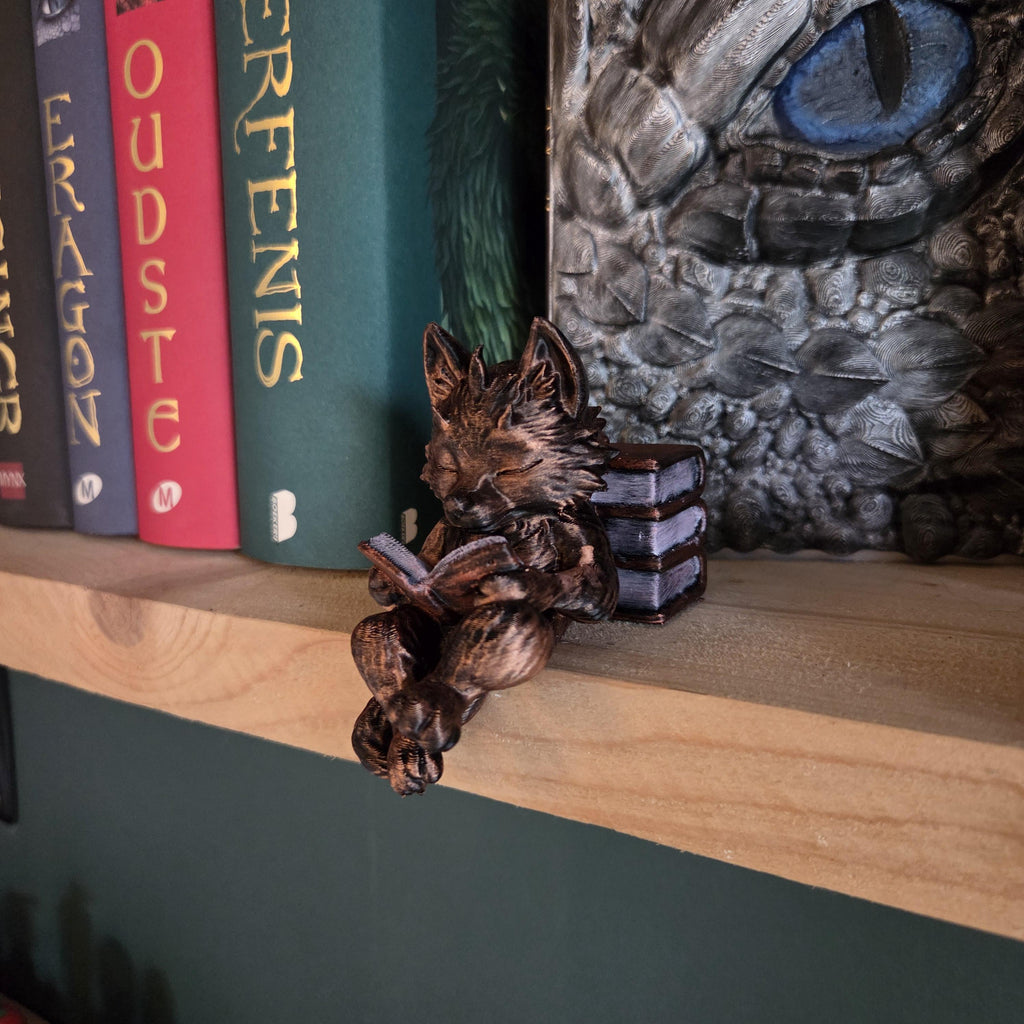 Hand-Painted Reading Wolf Figurine • Guardians of the Bookshelf • Book Nook Decor • Fantasy Shelf Sitter • Book Lover Gift • Wolf Statue