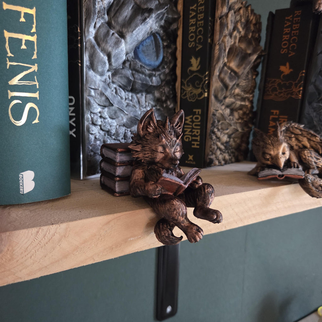 Hand-Painted Reading Wolf Figurine • Guardians of the Bookshelf • Book Nook Decor • Fantasy Shelf Sitter • Book Lover Gift • Wolf Statue
