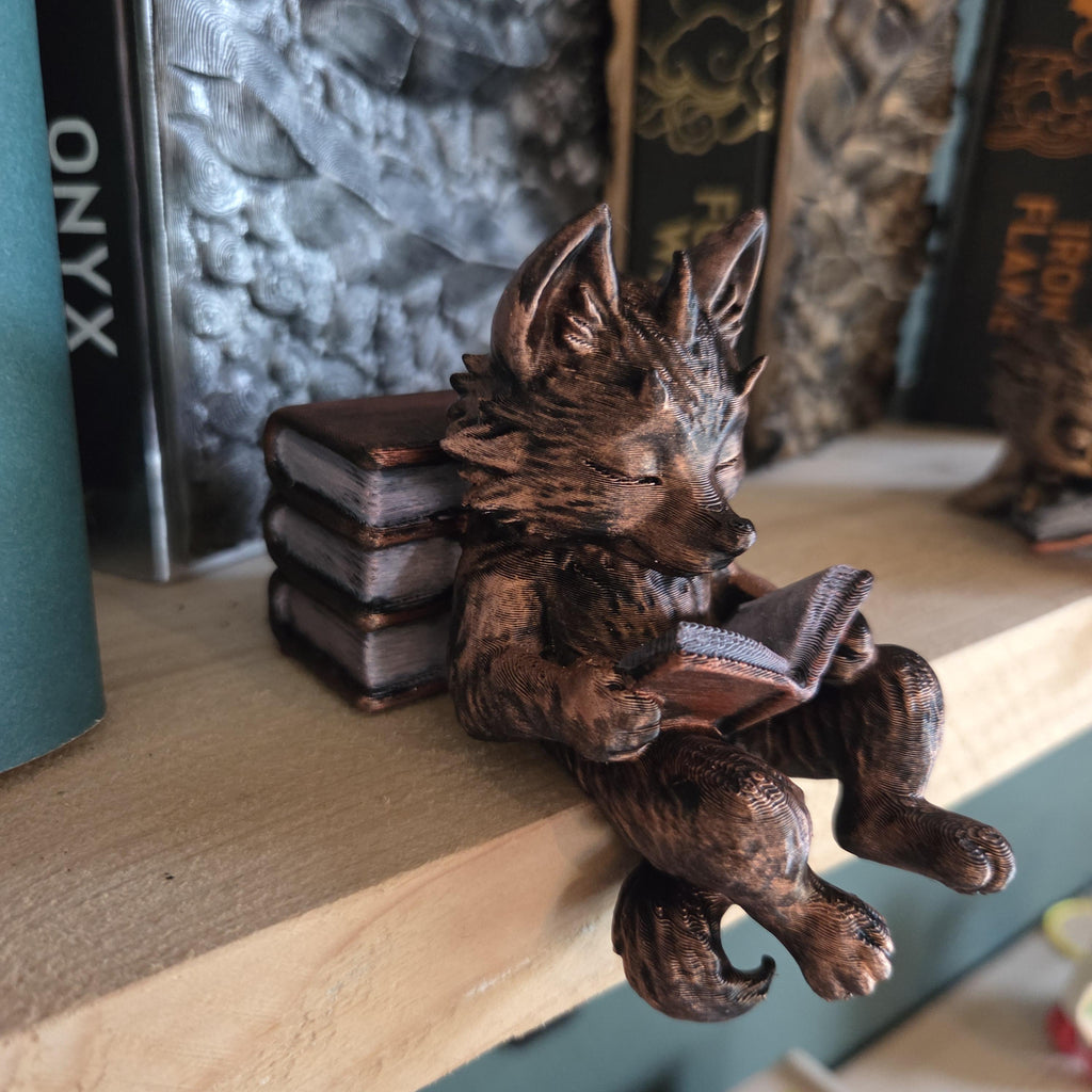 Hand-Painted Reading Wolf Figurine • Guardians of the Bookshelf • Book Nook Decor • Fantasy Shelf Sitter • Book Lover Gift • Wolf Statue