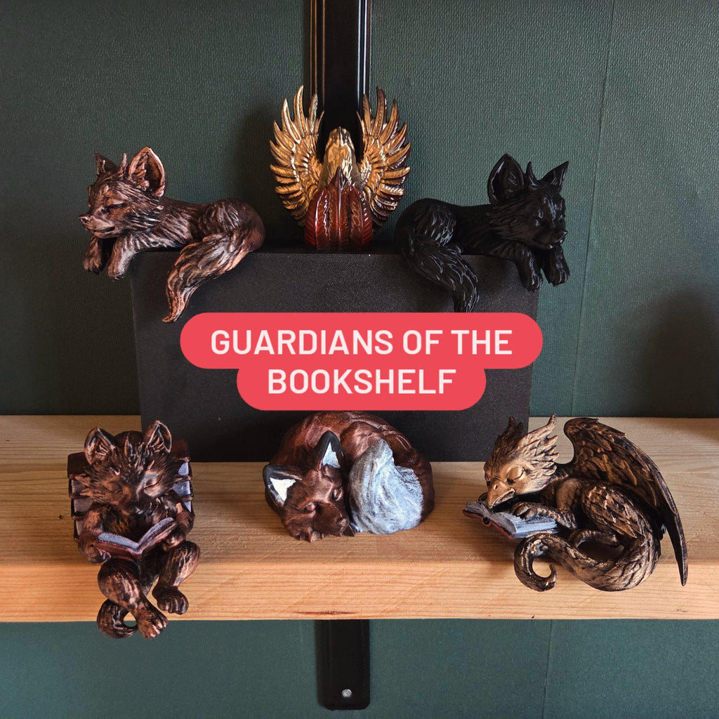 Hand-Painted Reading Wolf Figurine • Guardians of the Bookshelf • Book Nook Decor • Fantasy Shelf Sitter • Book Lover Gift • Wolf Statue
