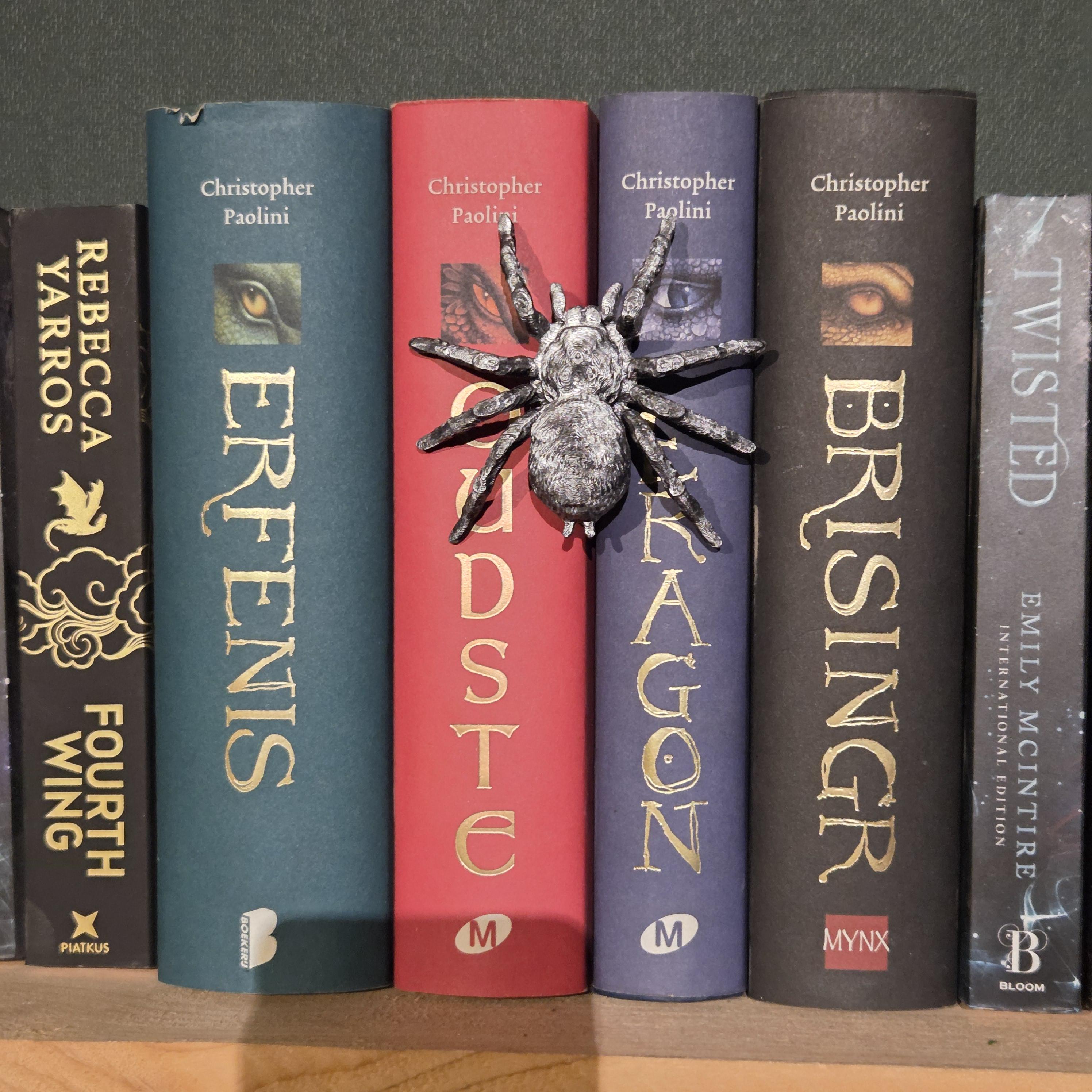Bronze Spinne Wirbelsäulenumschlinger – Fantasy-Begleiter, der sich um den Buchrücken wickelt | Fantasy-Bücherregalwächter