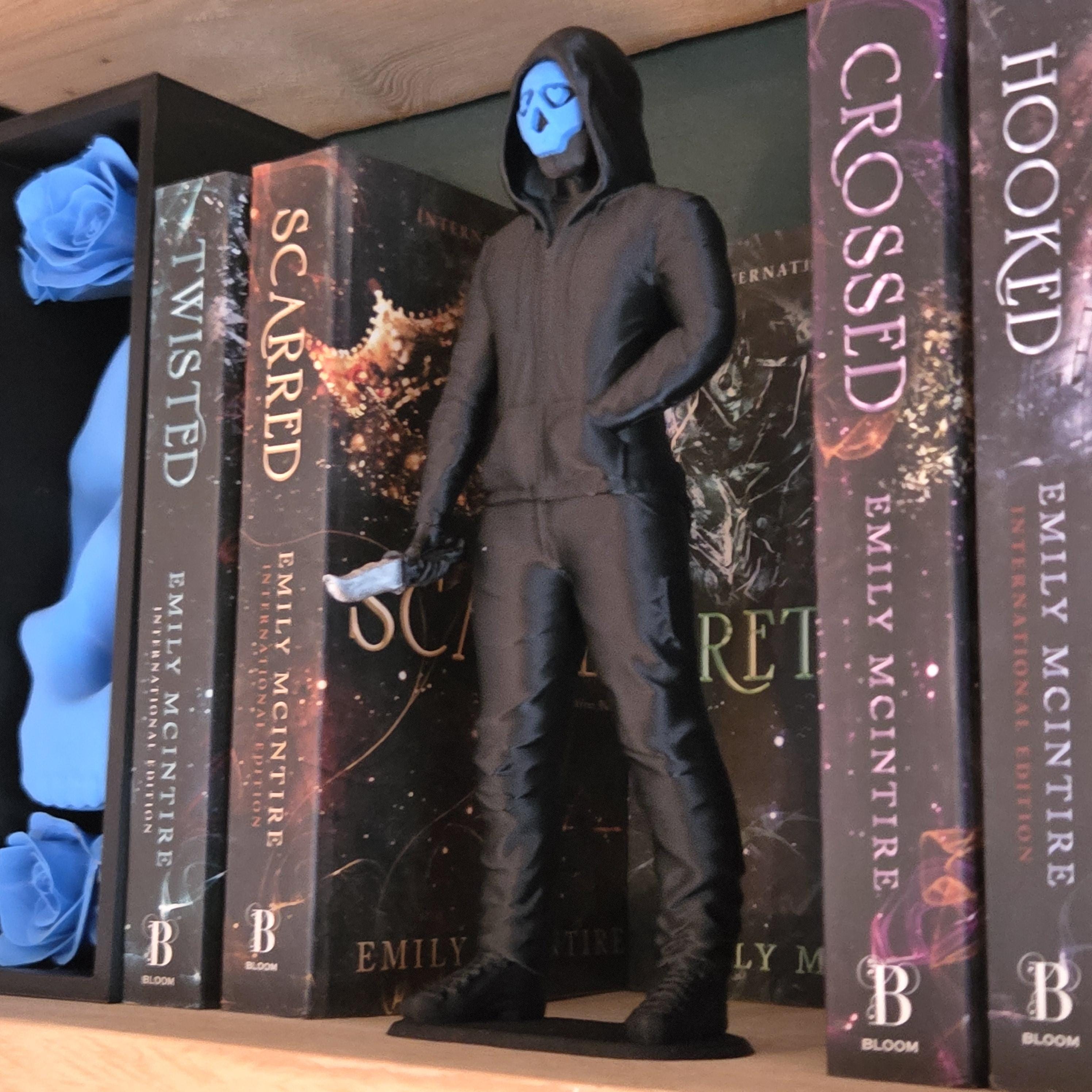 Masked lights out Figure Book Decor | Dark Aesthetic Shelf Statue | Horror Character Decor | Gothic Bookshelf Accent | Spooky Room Decor