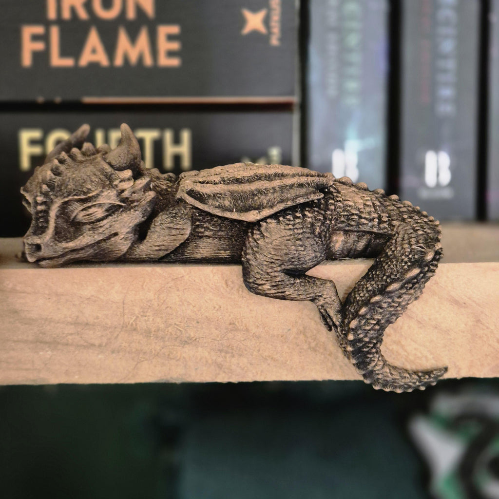 Bücherregal-Dekoration: Schlafende Andarna-Drachenfigur – inspiriert von Onyx Storm (Empyrean-Serie)