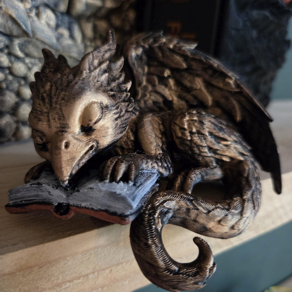 Hand-Painted Reading Griffin Figurine • Guardians of the Bookshelf • Fantasy Shelf Sitter • Book Nook Decor • Book Lover Gift