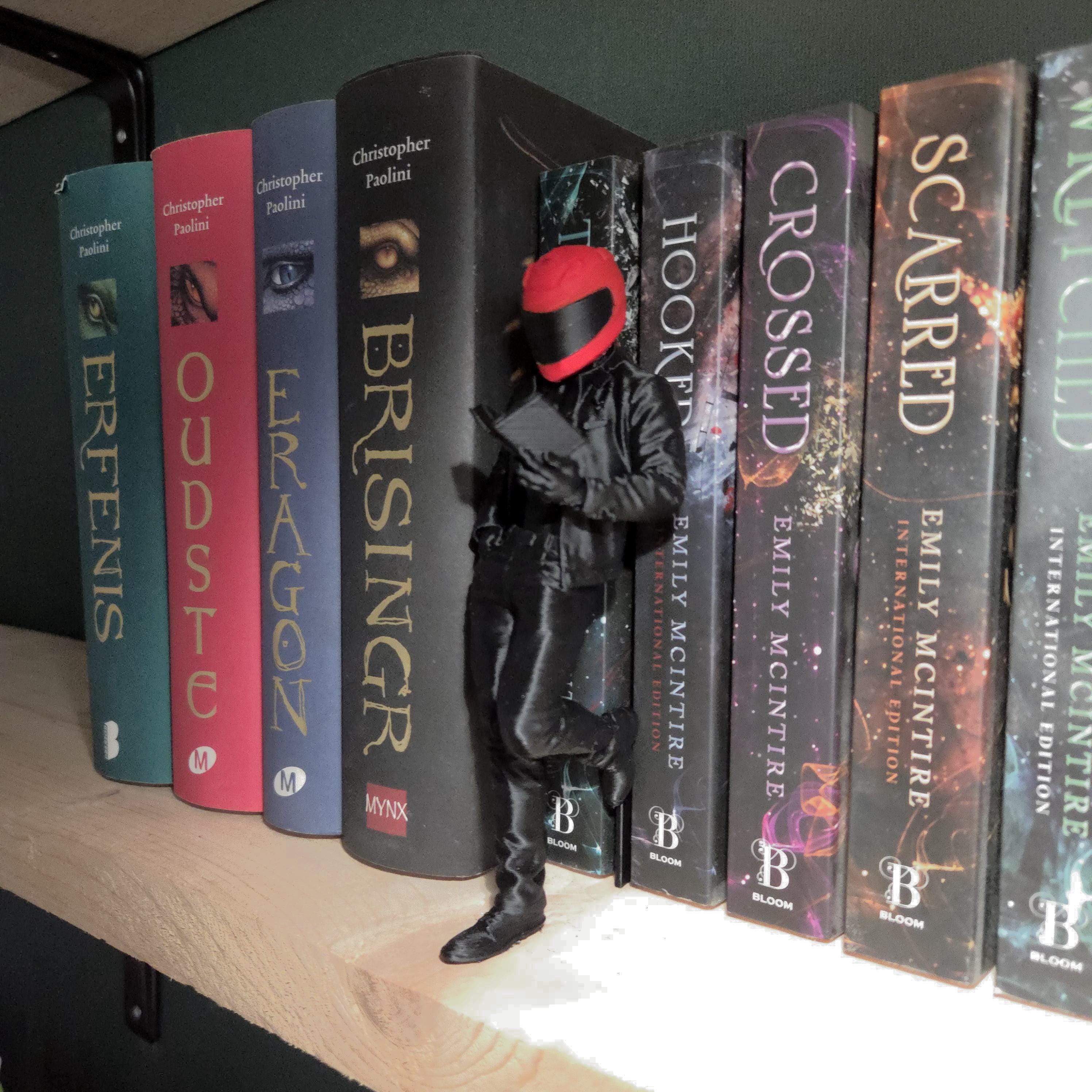 Mysterious Masked Biker Reader Figurine - Dark Fantasy Miniature - Bookshelf Decor for Book Lovers - Gothic Home Decor