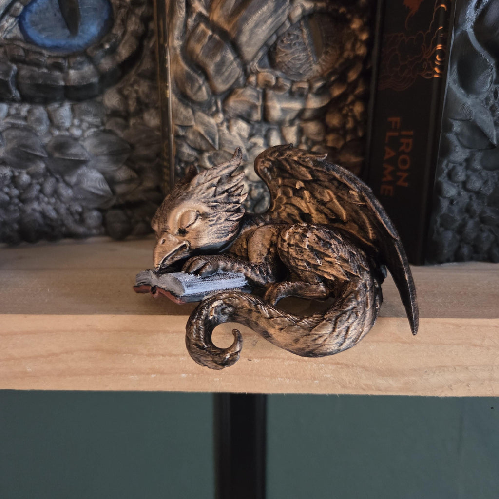 Hand-Painted Reading Griffin Figurine • Guardians of the Bookshelf • Fantasy Shelf Sitter • Book Nook Decor • Book Lover Gift