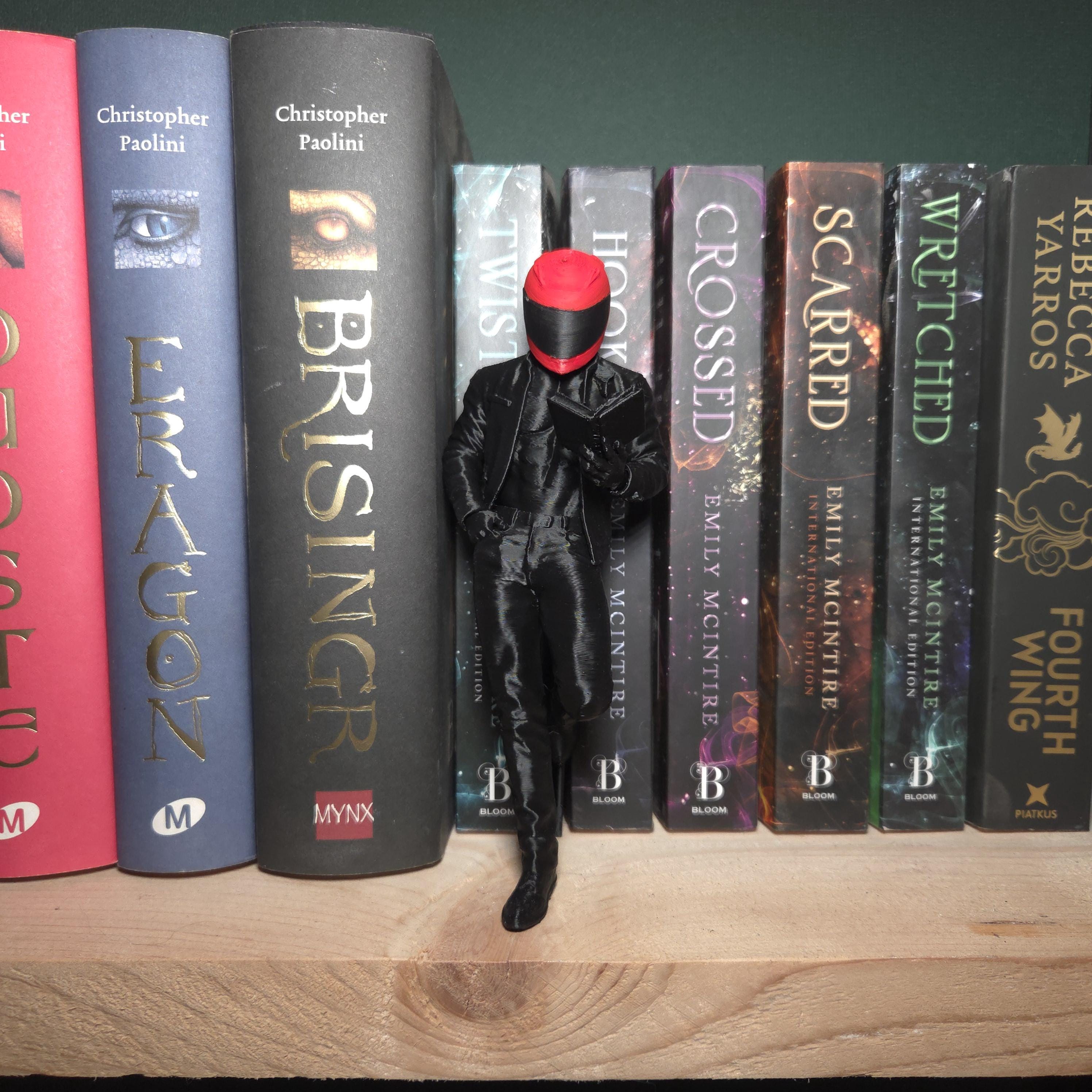 Mysterious Masked Biker Reader Figurine - Dark Fantasy Miniature - Bookshelf Decor for Book Lovers - Gothic Home Decor