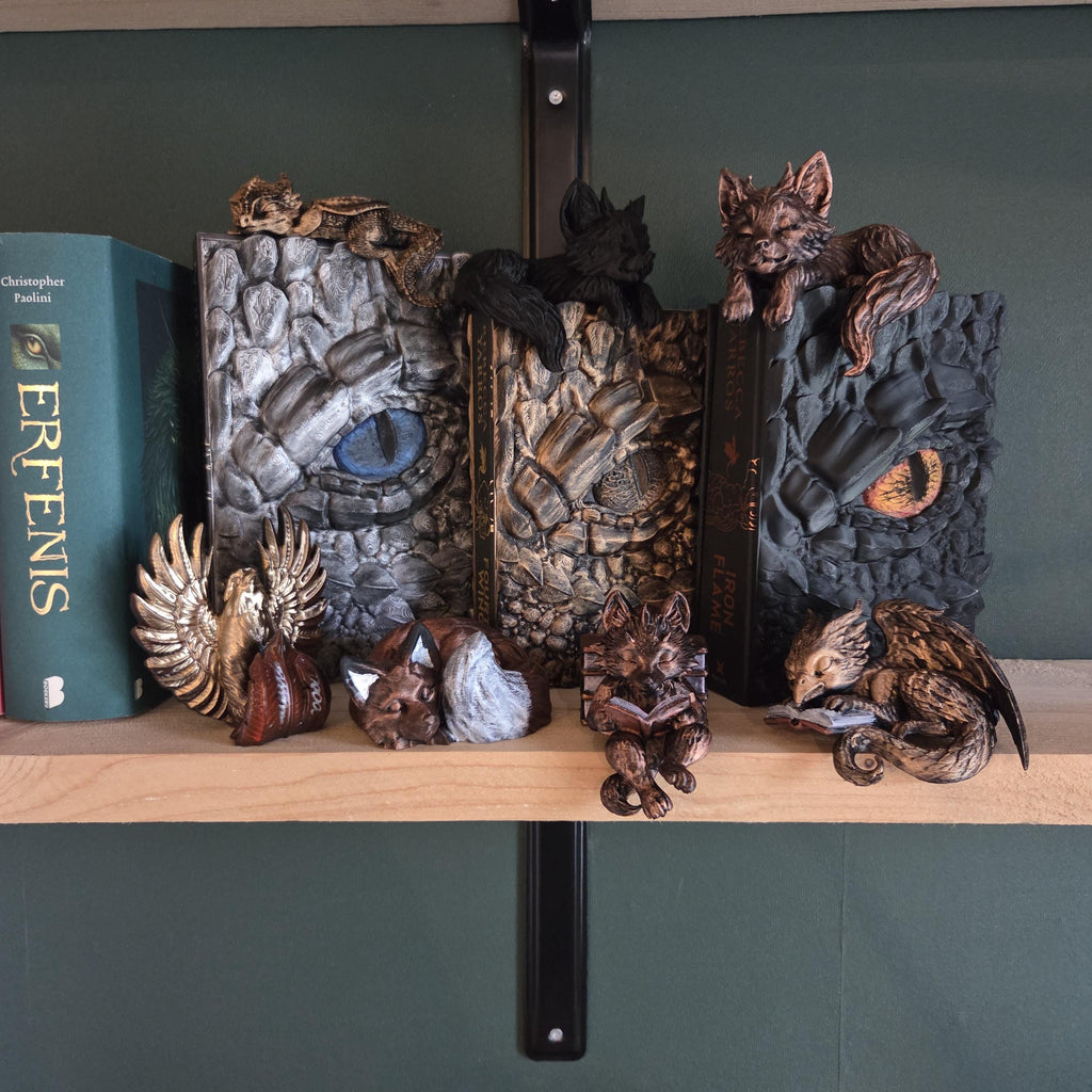 Hand-Painted Reading Griffin Figurine • Guardians of the Bookshelf • Fantasy Shelf Sitter • Book Nook Decor • Book Lover Gift