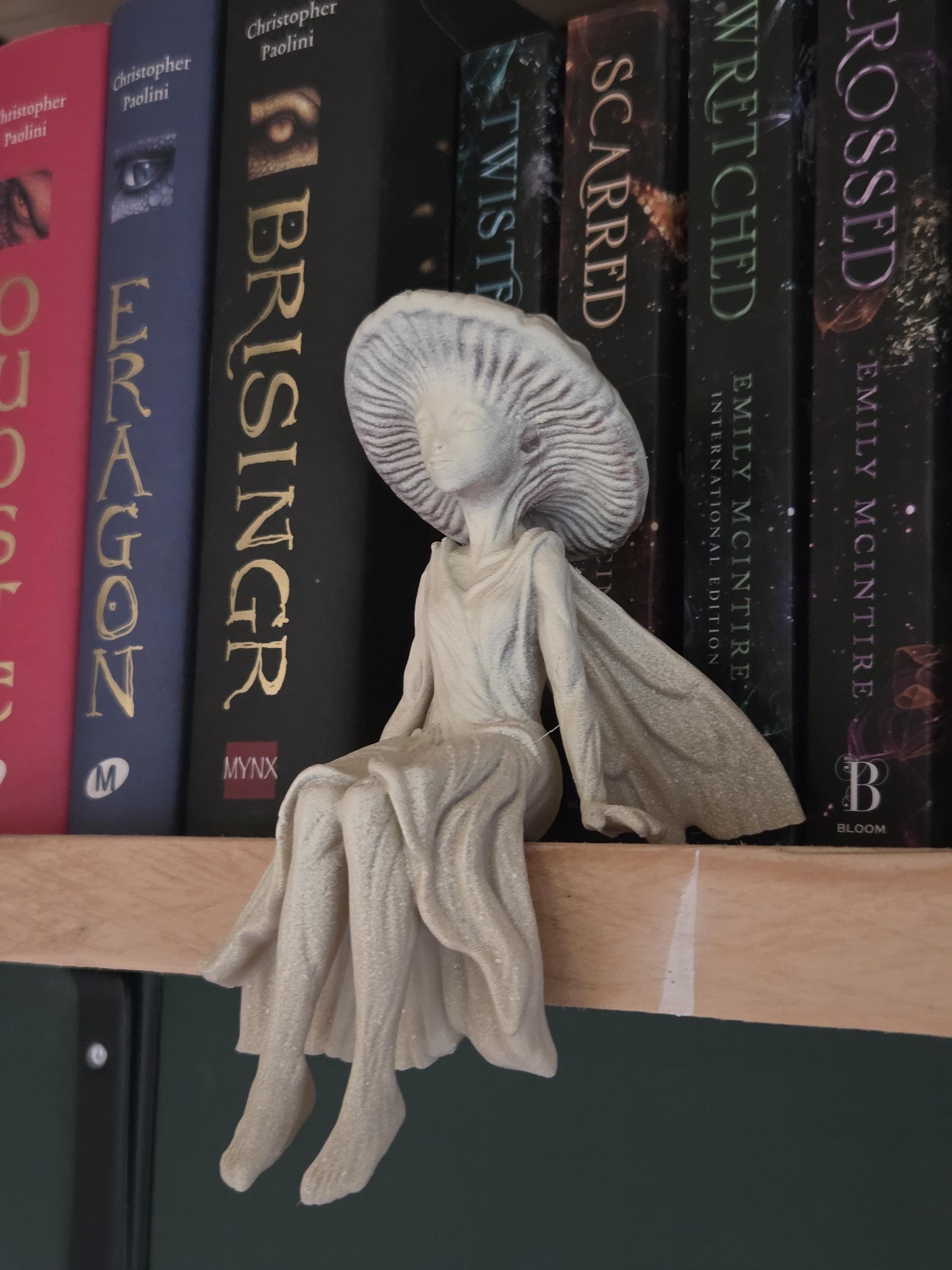 Pilz-Elfen-Bücherregal-Sitter | Fantasy-Buchdeko | Dark Academia Regal-Deko | Cottagecore Fee | Booktok Geschenk | 3D-gedruckte Figur