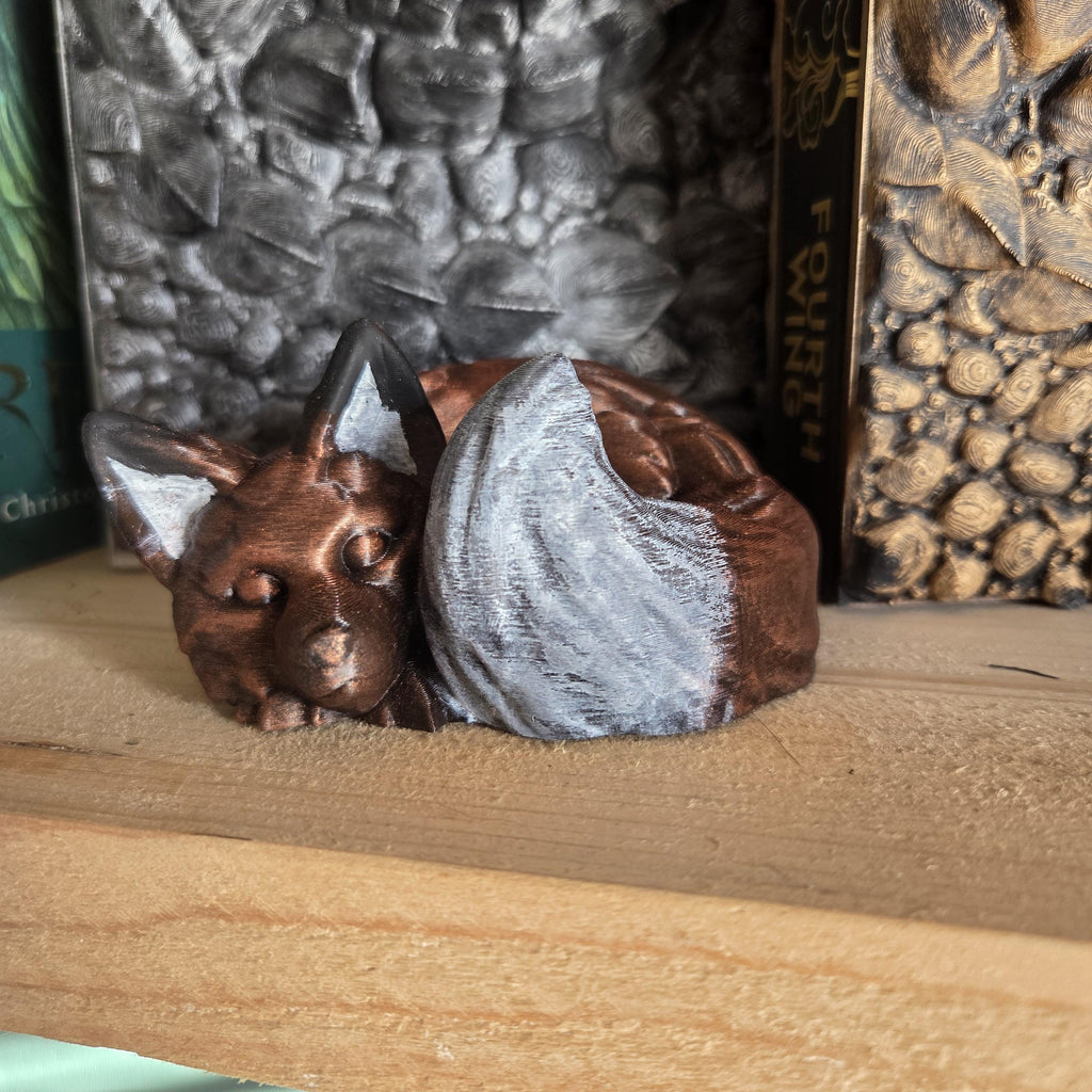 Hand-Painted Sleeping Fox Figurine • Guardians of the Bookshelf • Cozy Shelf Decor • Book Nook Companion • Fox Statue • Gift for Book Lovers