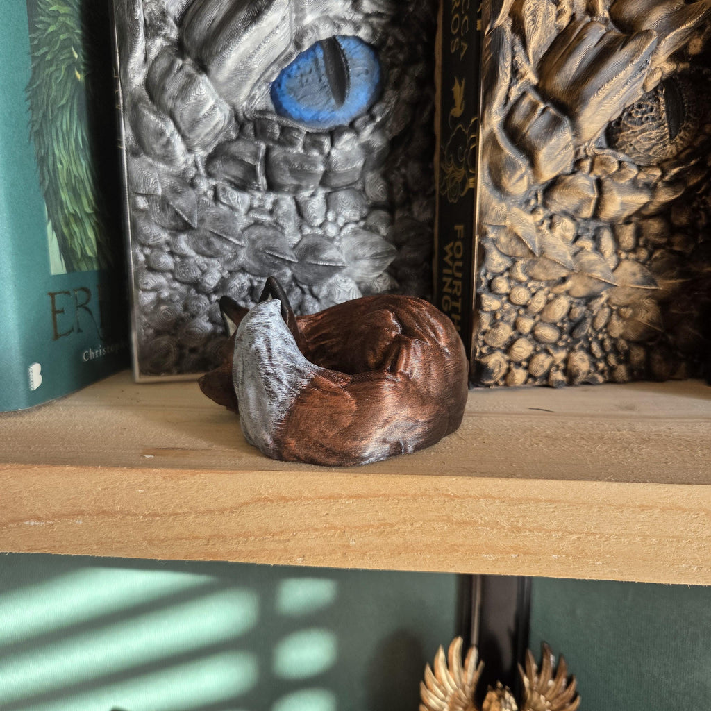 Hand-Painted Sleeping Fox Figurine • Guardians of the Bookshelf • Cozy Shelf Decor • Book Nook Companion • Fox Statue • Gift for Book Lovers