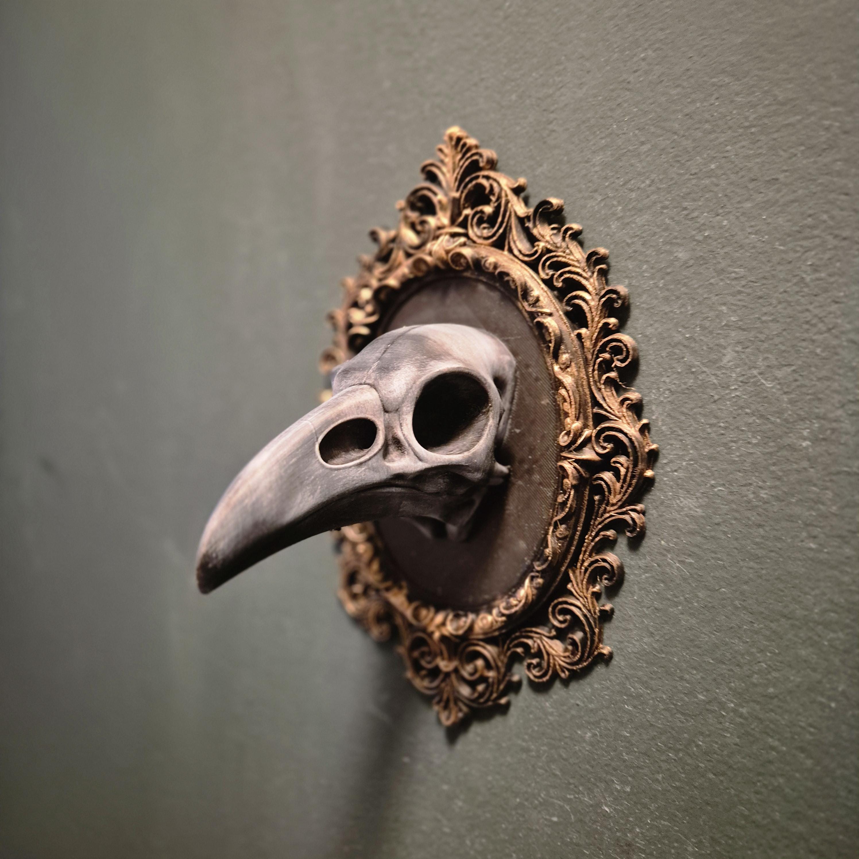 Gothic wall plaques – raven skull | dark fantasy wall art | baroque frame decor