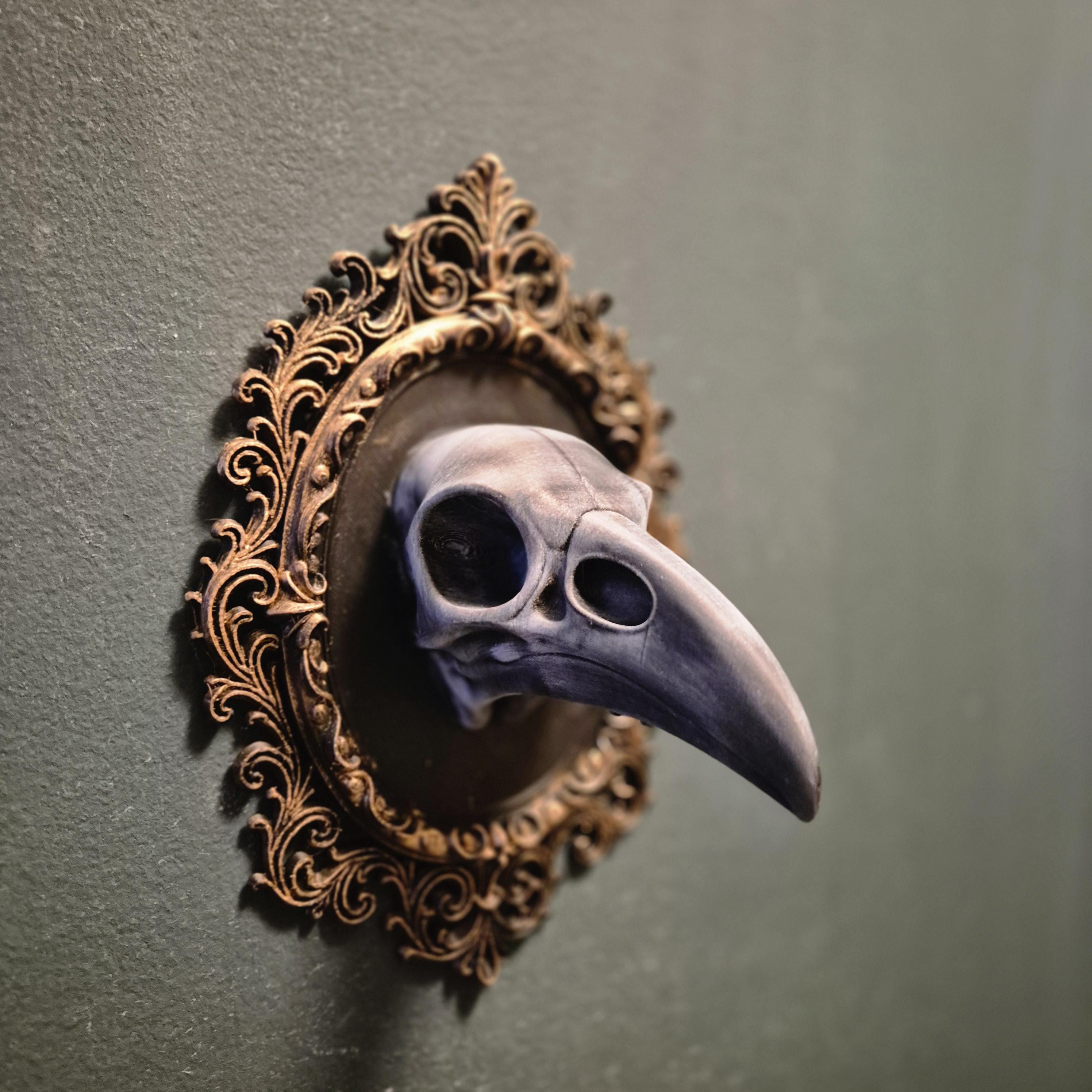 Gothic wall plaques – raven skull | dark fantasy wall art | baroque frame decor