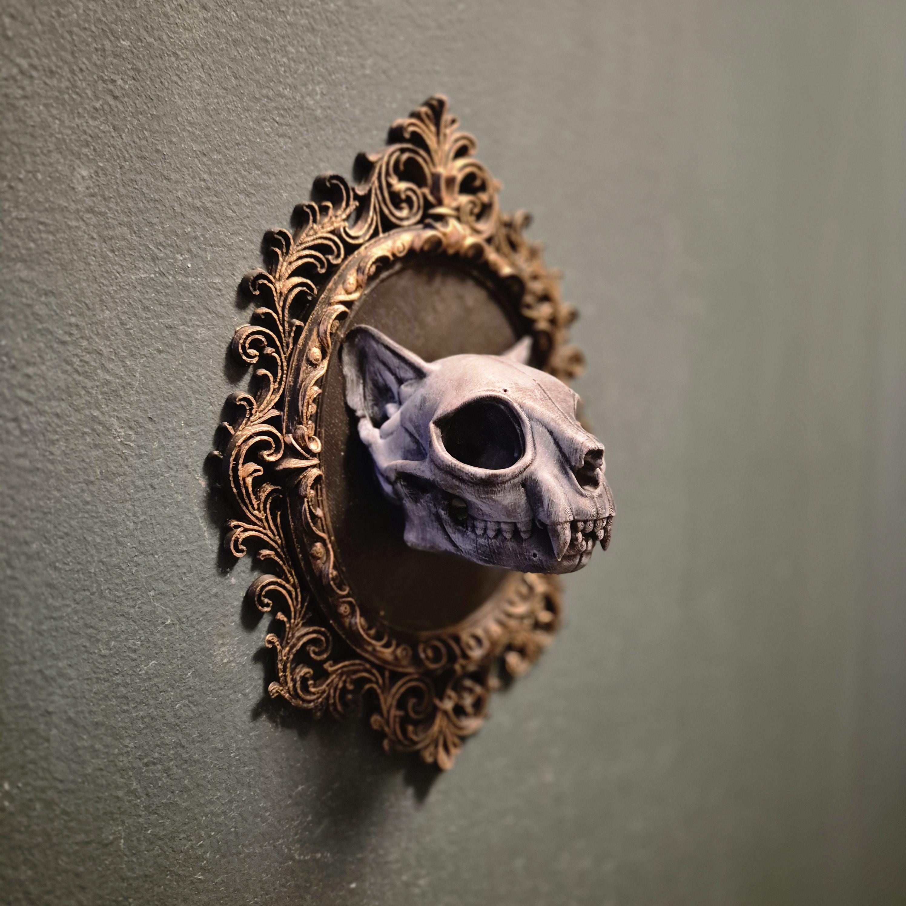 Gothic wall plaques – demon skull | dark fantasy wall art | baroque frame decor