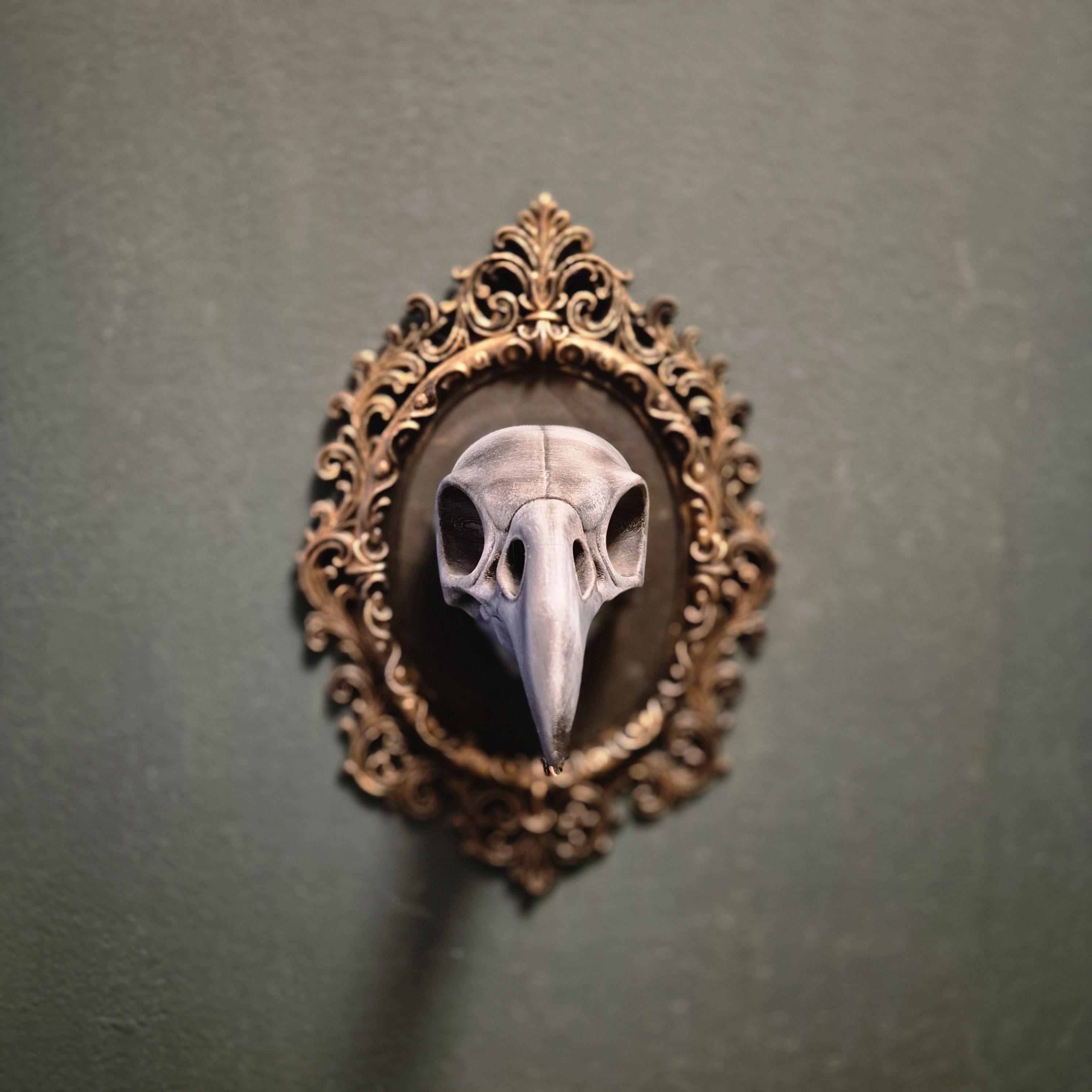 Gothic wall plaques – raven skull | dark fantasy wall art | baroque frame decor