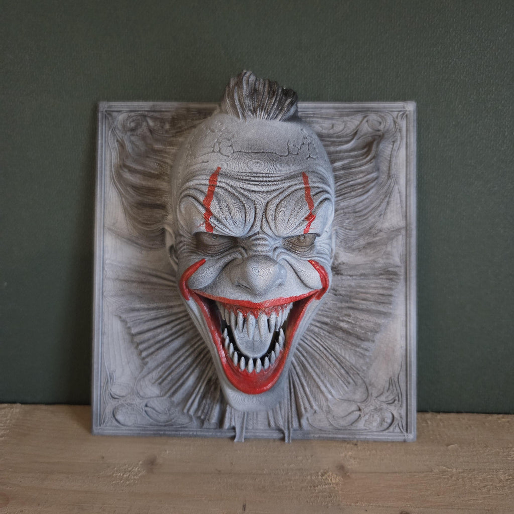 Evil Clown Wall Plaque – Horror Wall Art with Manic Grin – Handmade Dark Fantasy Decor