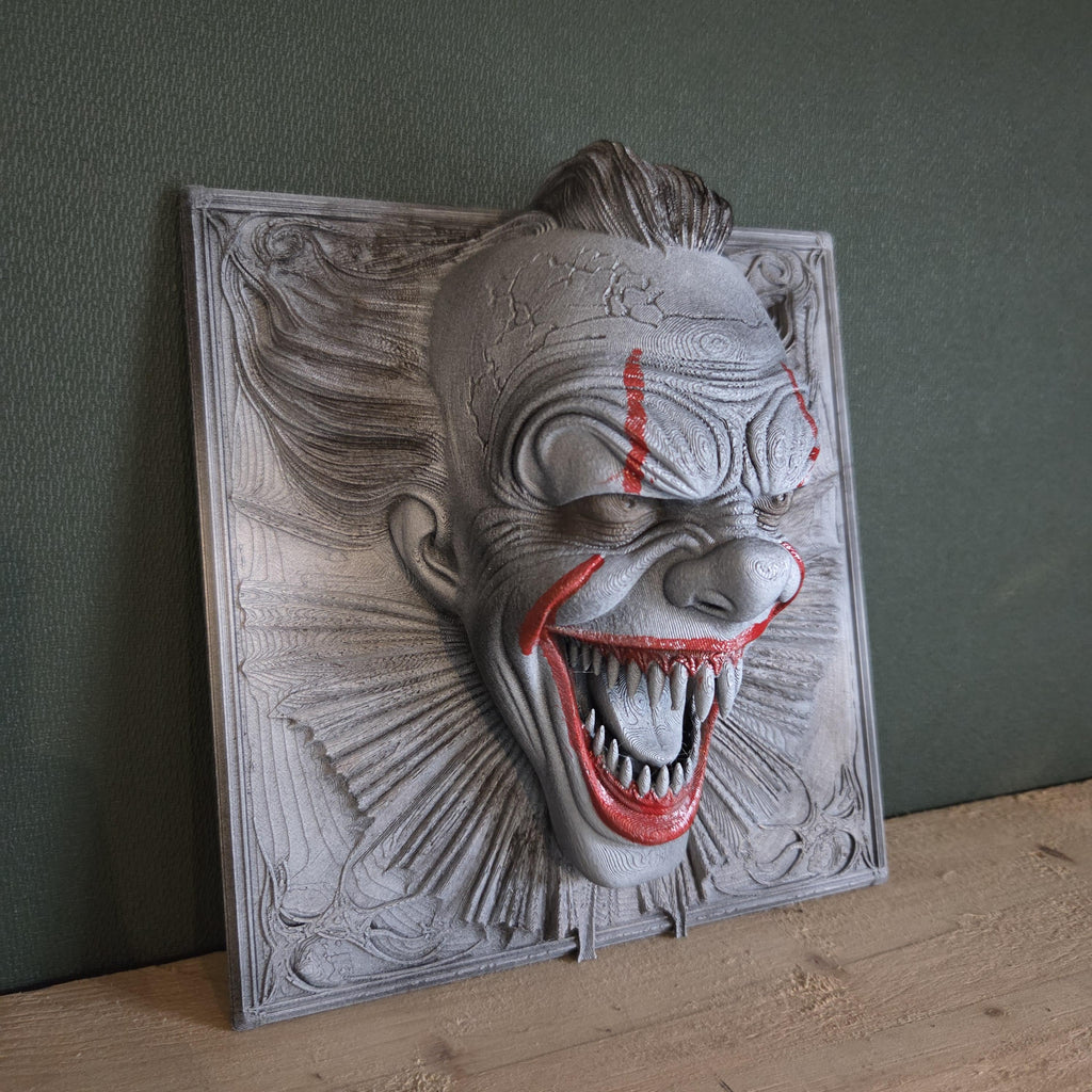 Evil Clown Wall Plaque – Horror Wall Art with Manic Grin – Handmade Dark Fantasy Decor