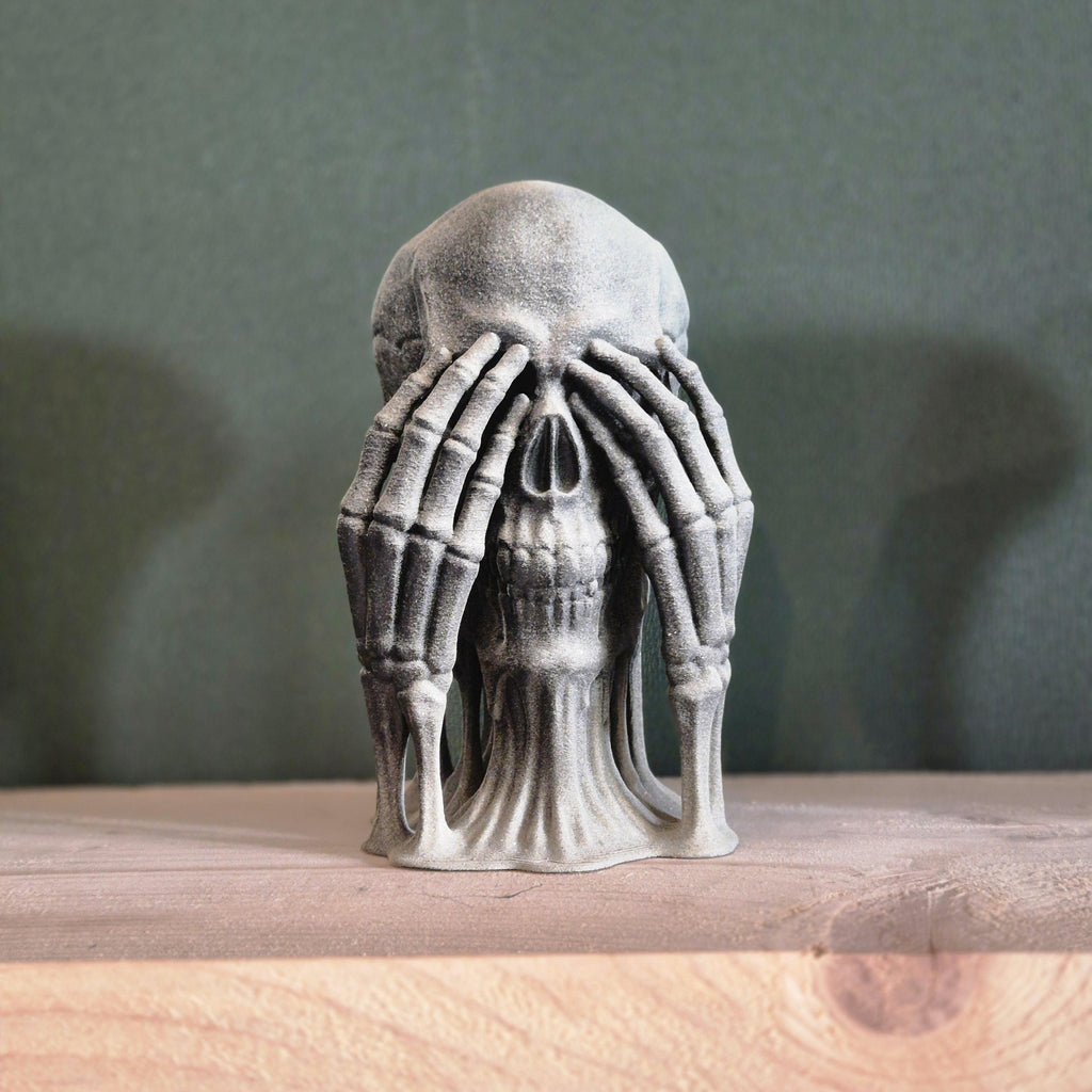 Three Wise Skulls - 3D Printed "See No Evil, Hear No Evil, Speak No Evil" Figurine Set gift for him her for Halloween