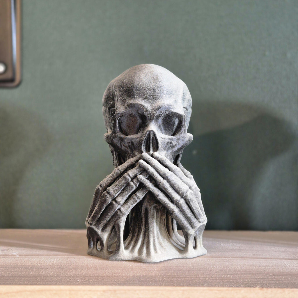 Three Wise Skulls - 3D Printed "See No Evil, Hear No Evil, Speak No Evil" Figurine Set gift for him her for Halloween