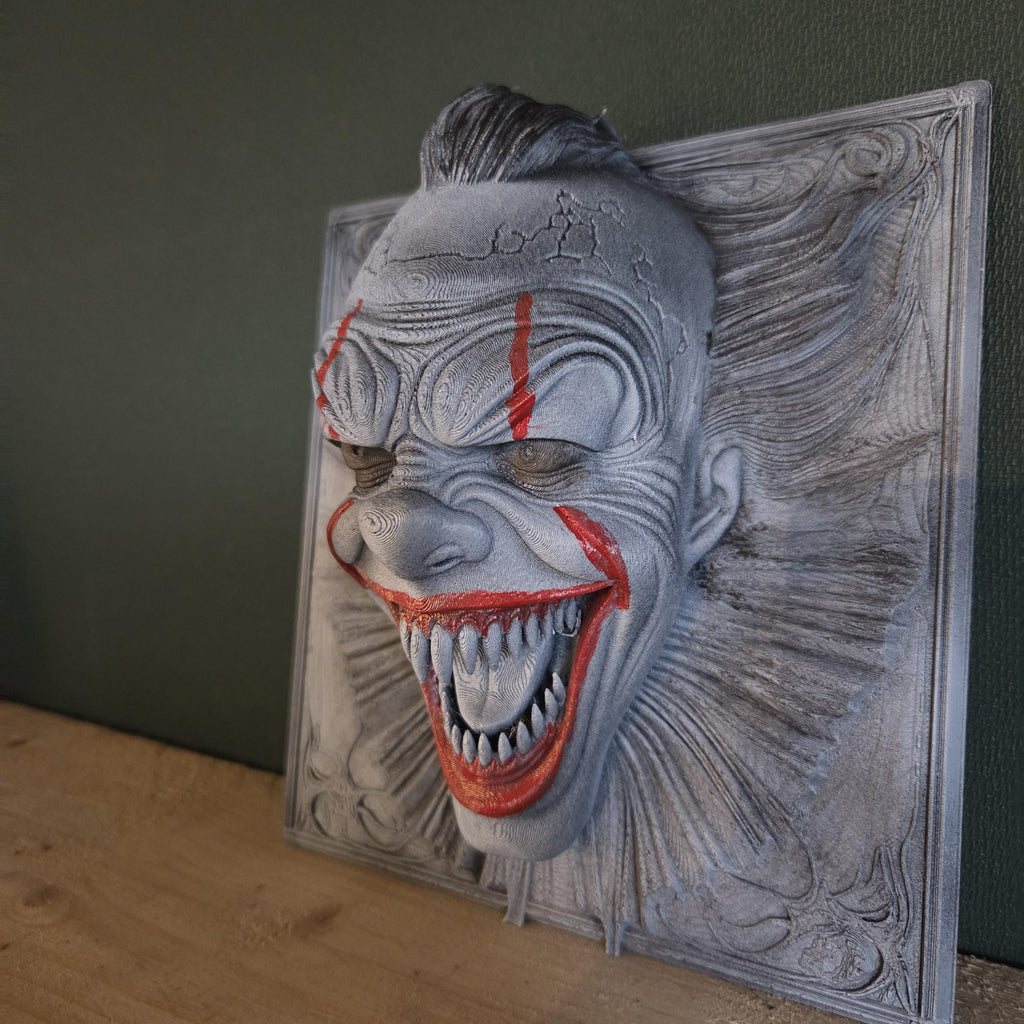 Evil Clown Wall Plaque – Horror Wall Art with Manic Grin – Handmade Dark Fantasy Decor