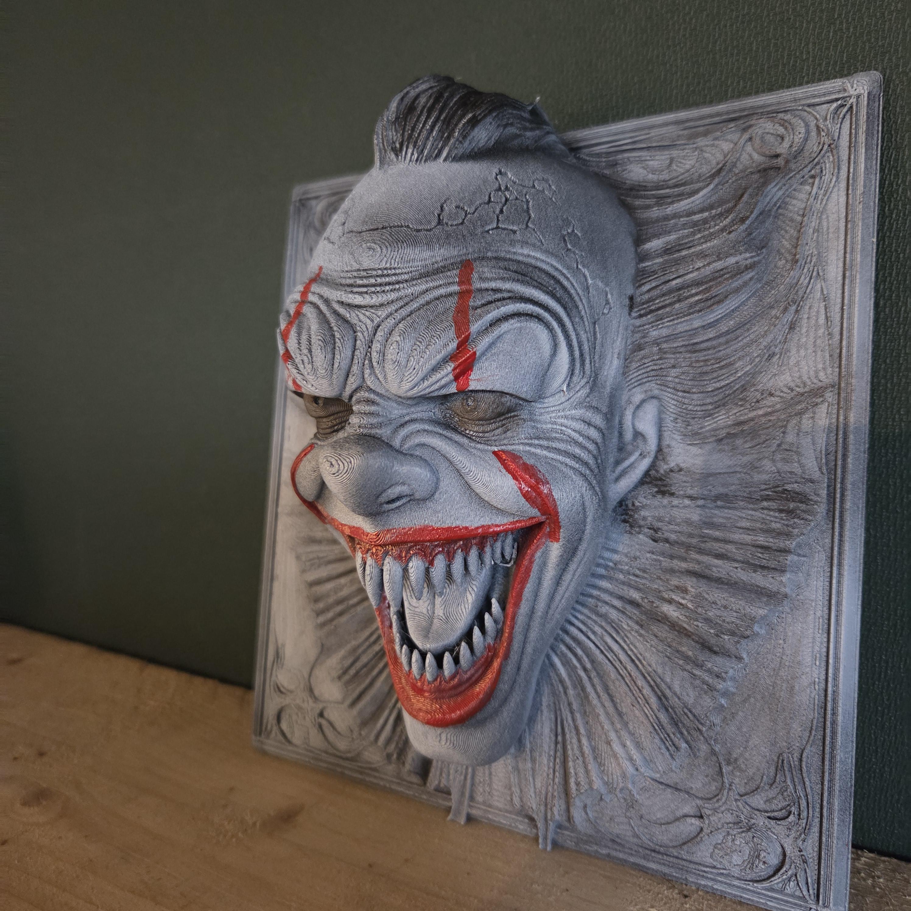 Evil Clown Wall Plaque – Horror Wall Art with Manic Grin – Handmade Dark Fantasy Decor