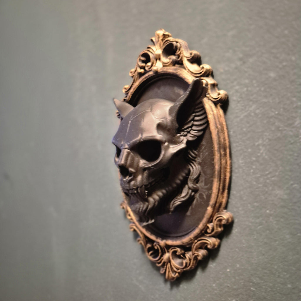 Gothic Wall Plaques – demon skull | Dark Fantasy Wall Art | Baroque Frame Decor