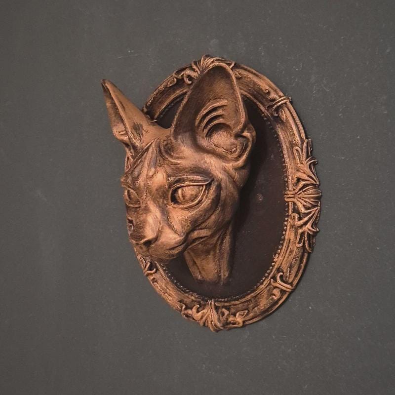 Gothic wall plaques – Lynx cat | dark fantasy wall art | baroque frame decor
