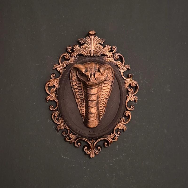 Gothic wall plaques – cobra snake | dark fantasy wall art | baroque frame decor