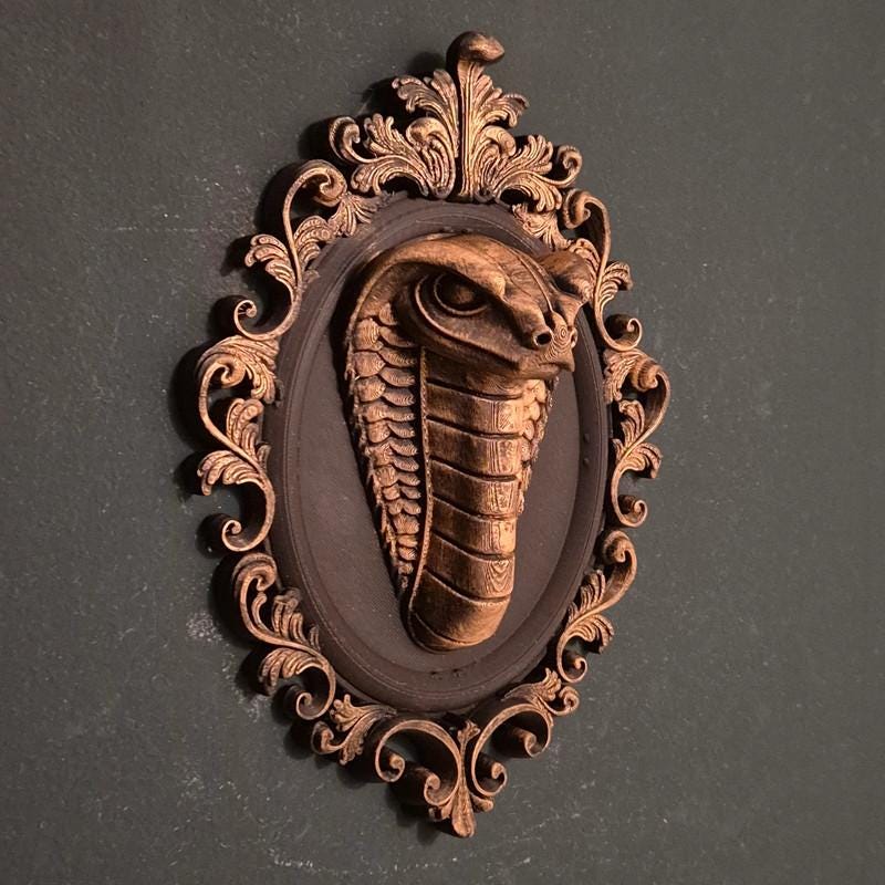Gothic wall plaques – cobra snake | dark fantasy wall art | baroque frame decor