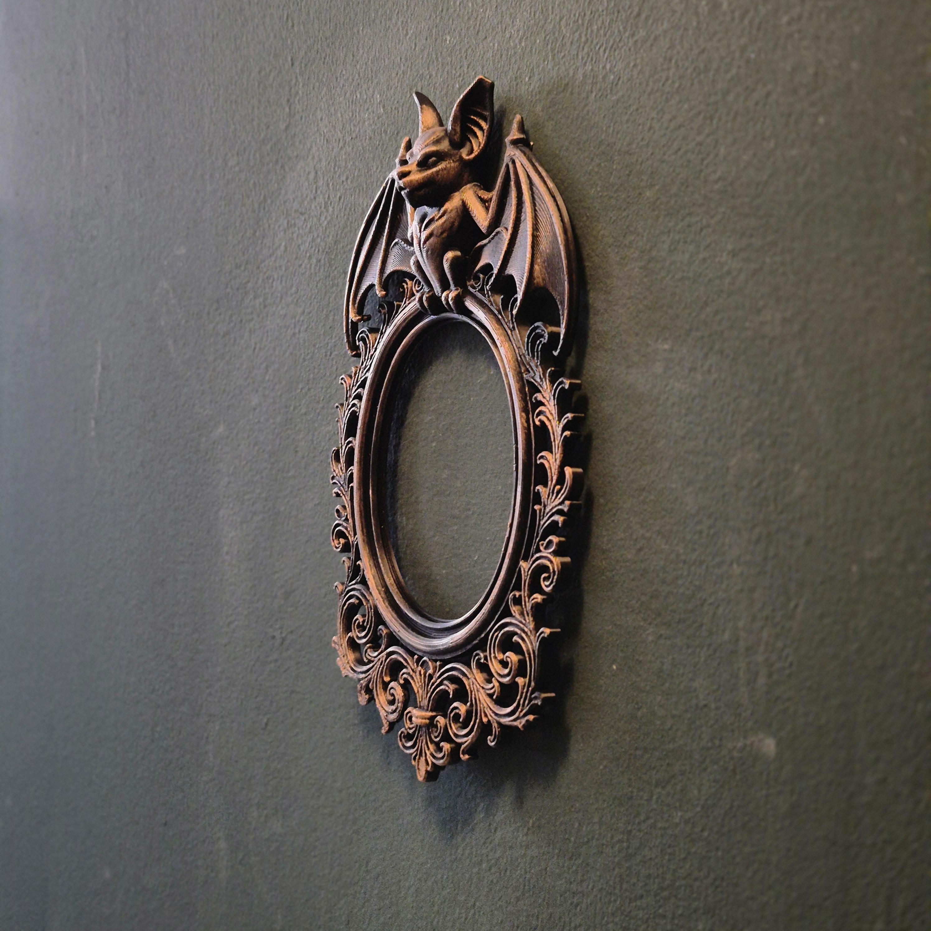 Bat baroque wall frame | gothic halloween decor | spooky bat photo frame | occult wall art | dark fantasy bat hanging