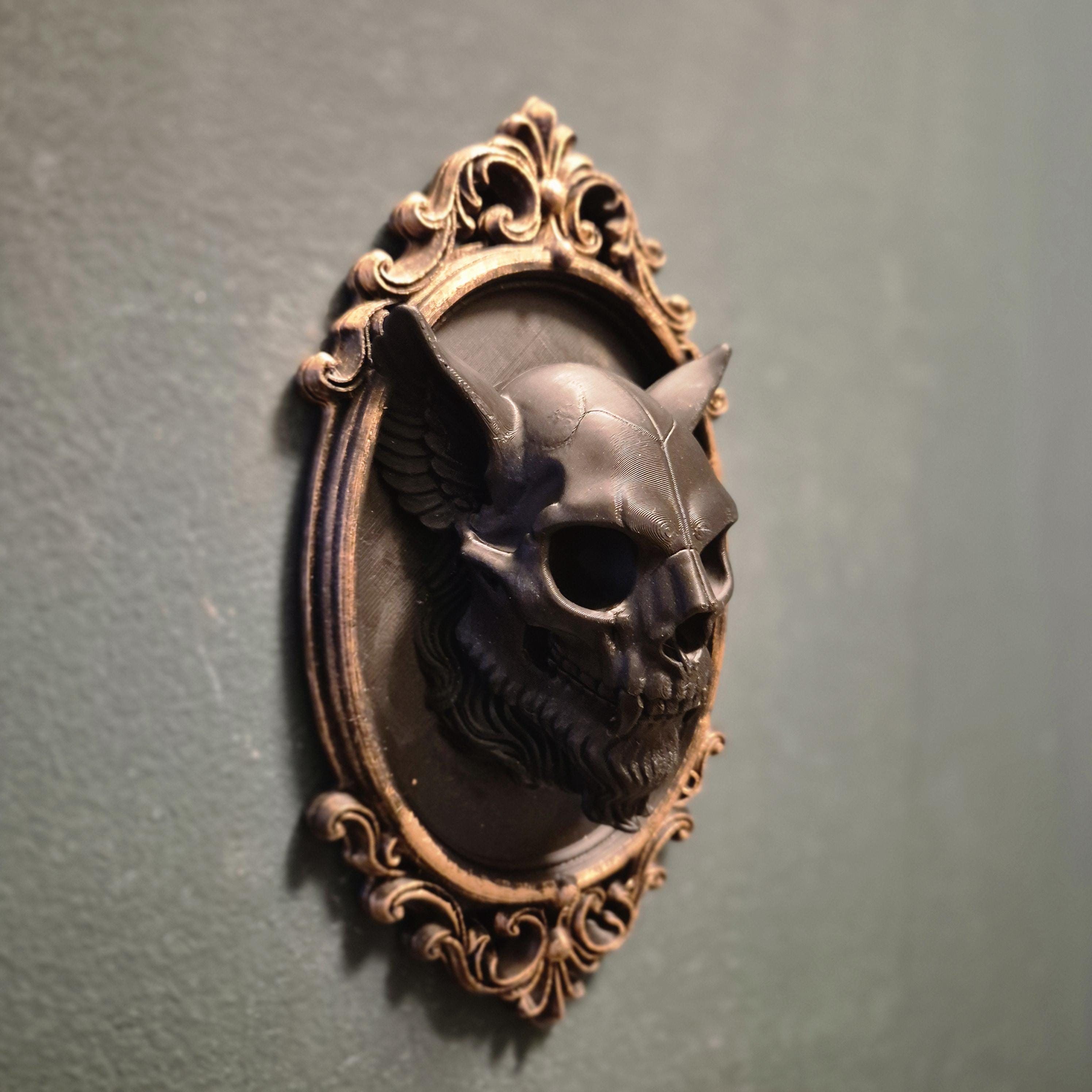 Gothic Wall Plaques – demon skull | Dark Fantasy Wall Art | Baroque Frame Decor